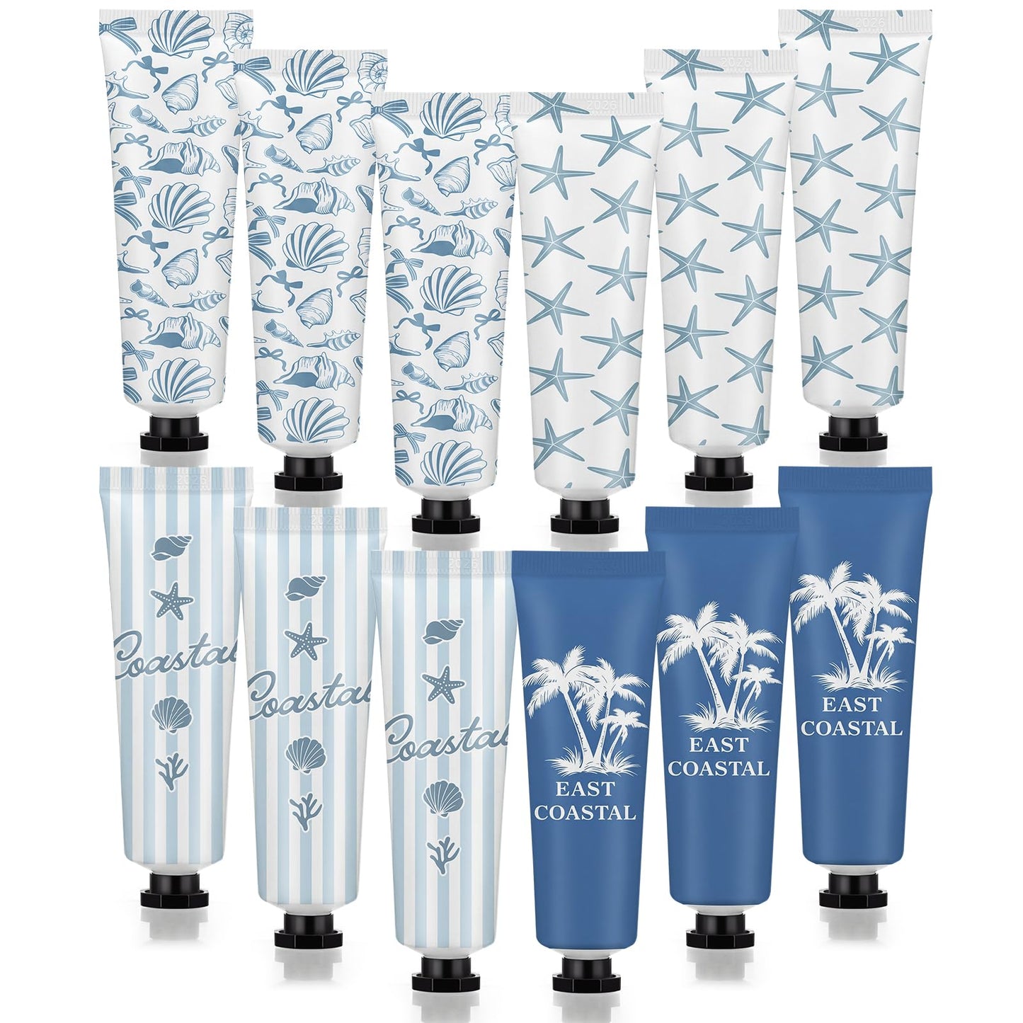 Loopeer 12 Pcs Coastal Hand Cream Gifts Bulk East Coastal Ocean Seashell Beach Design Portable Travel Size Hand Lotion Appreciation Gift for Girls Women Summer Vacation Supplies Beach Accessories