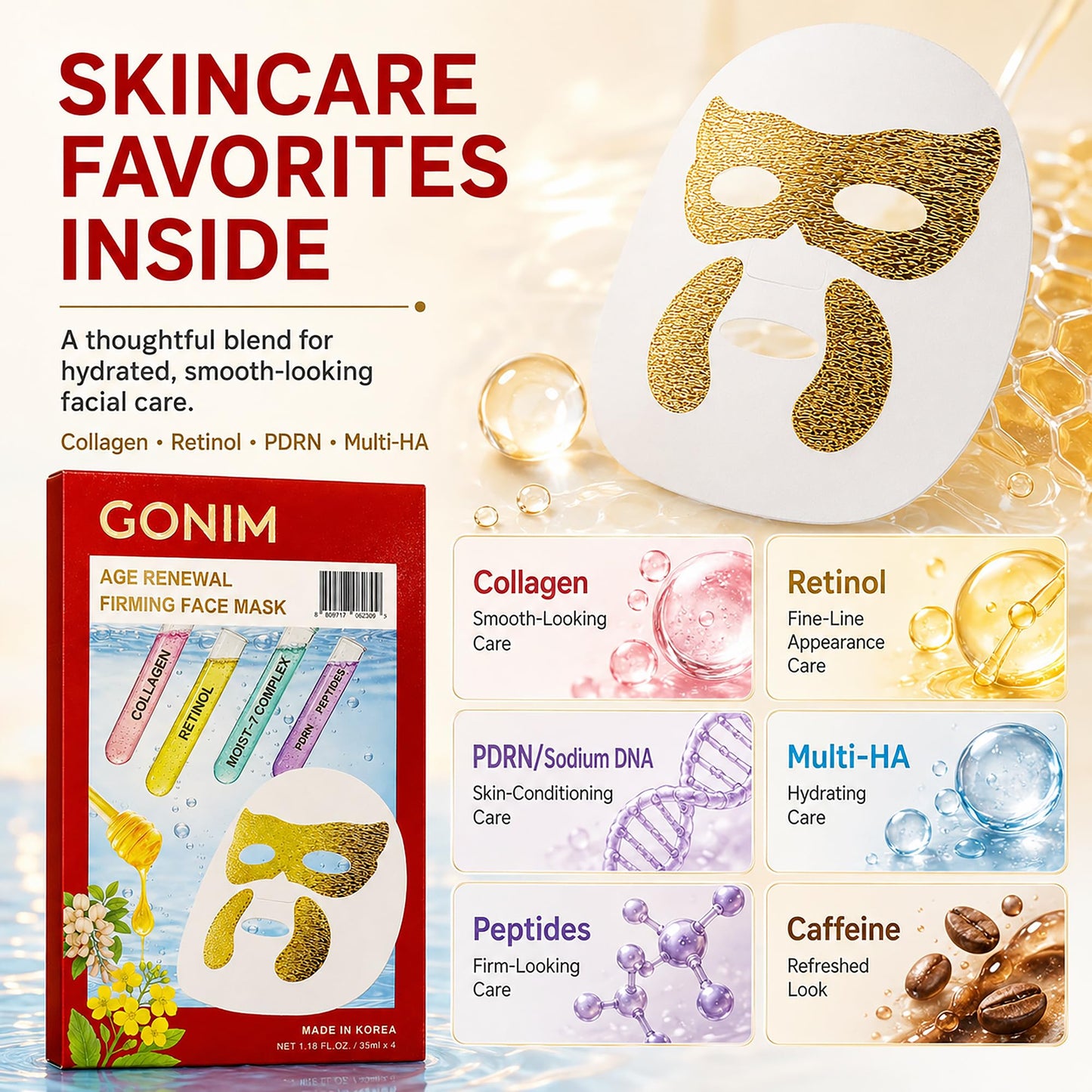 GONIM Korean Face Mask Skincare, Hydrating Face Mask with Retinol Collagen