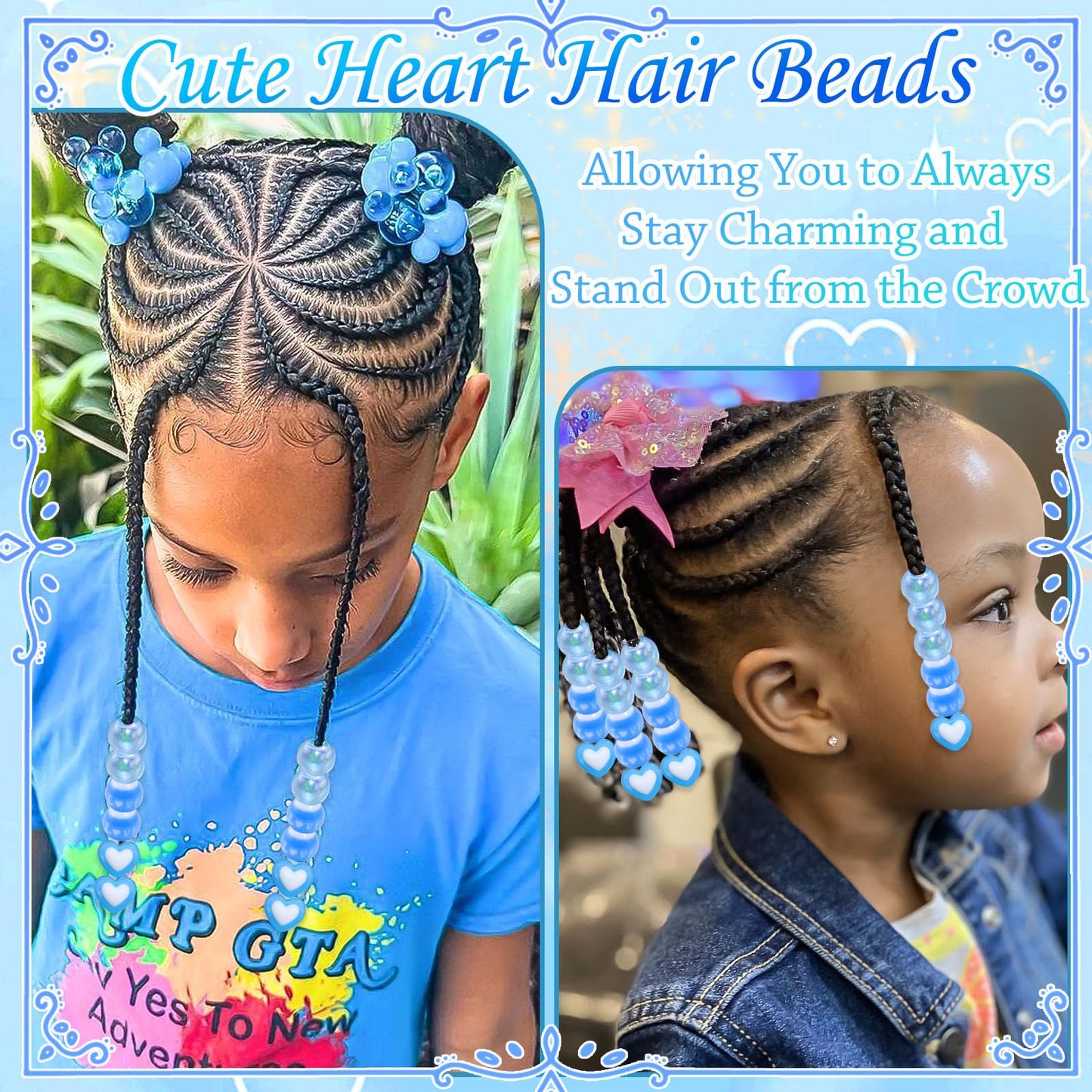 NAISKA 60Pcs Blue Hair Beads Heart Dreadlock Jewelry Bead Round Clear Braids Beads Hair Decoration Cute Hair Accessories