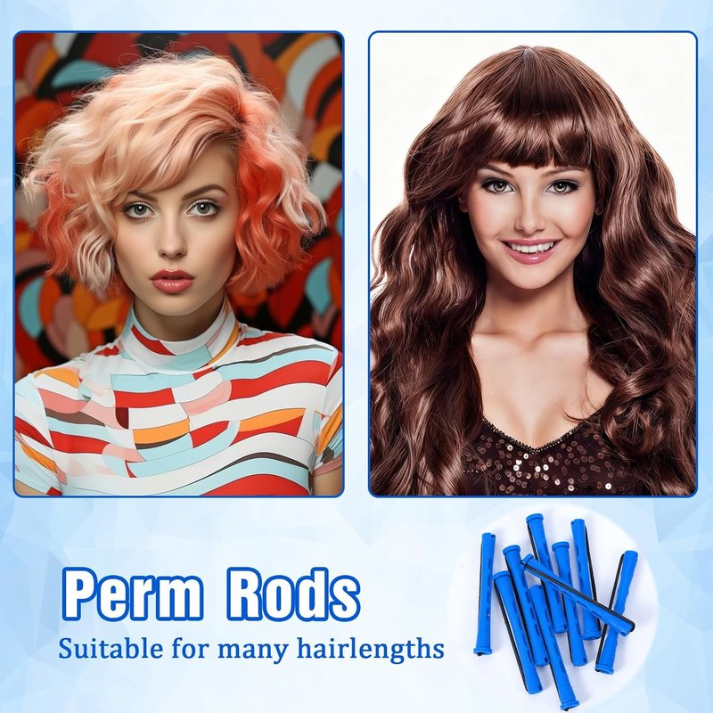 Hair Perm Rods Set - 20 Pcs Small Flexi Curling Rods for Long & Short Hair | 0.35 Inch Blue Rollers
