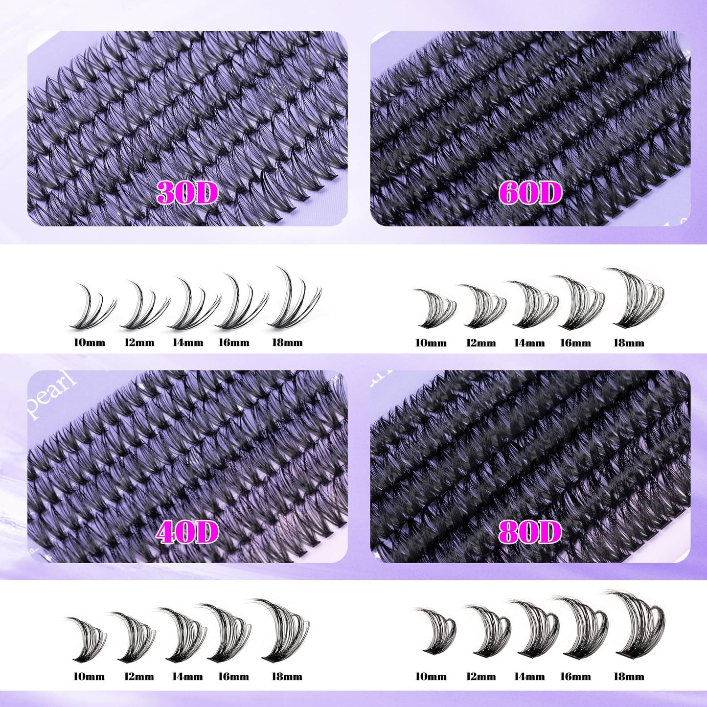 Lash Clusters Kit 560 Pcs 30D/40D/60D/80D Lashes Clusters Thick Volume Eyelash Extensions 10-18mm Individual Lahses Thin Band Cluster Lashes with Bond and Seal False Eyelashes Extensions Kit-30-80D