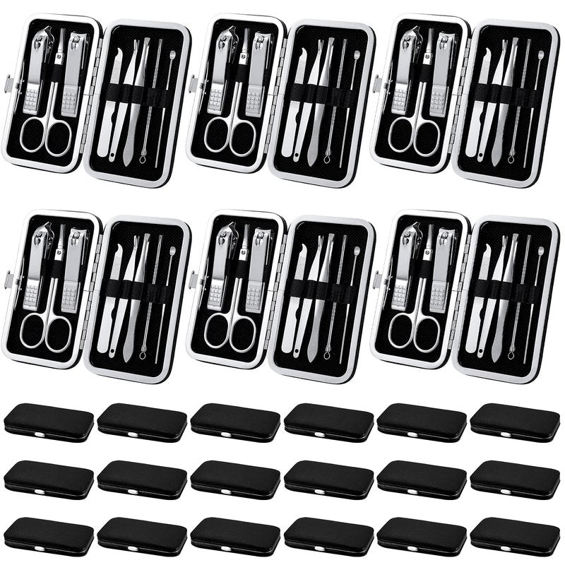 Lasnten 24 Set Valentine Manicure Set Bulk Nail Clippers Grooming Nail Kit Stainless Steel Professional Pedicure Tools Kit with Travel Case for Men Women Valentine's Day Gift(8 in 1,Black)