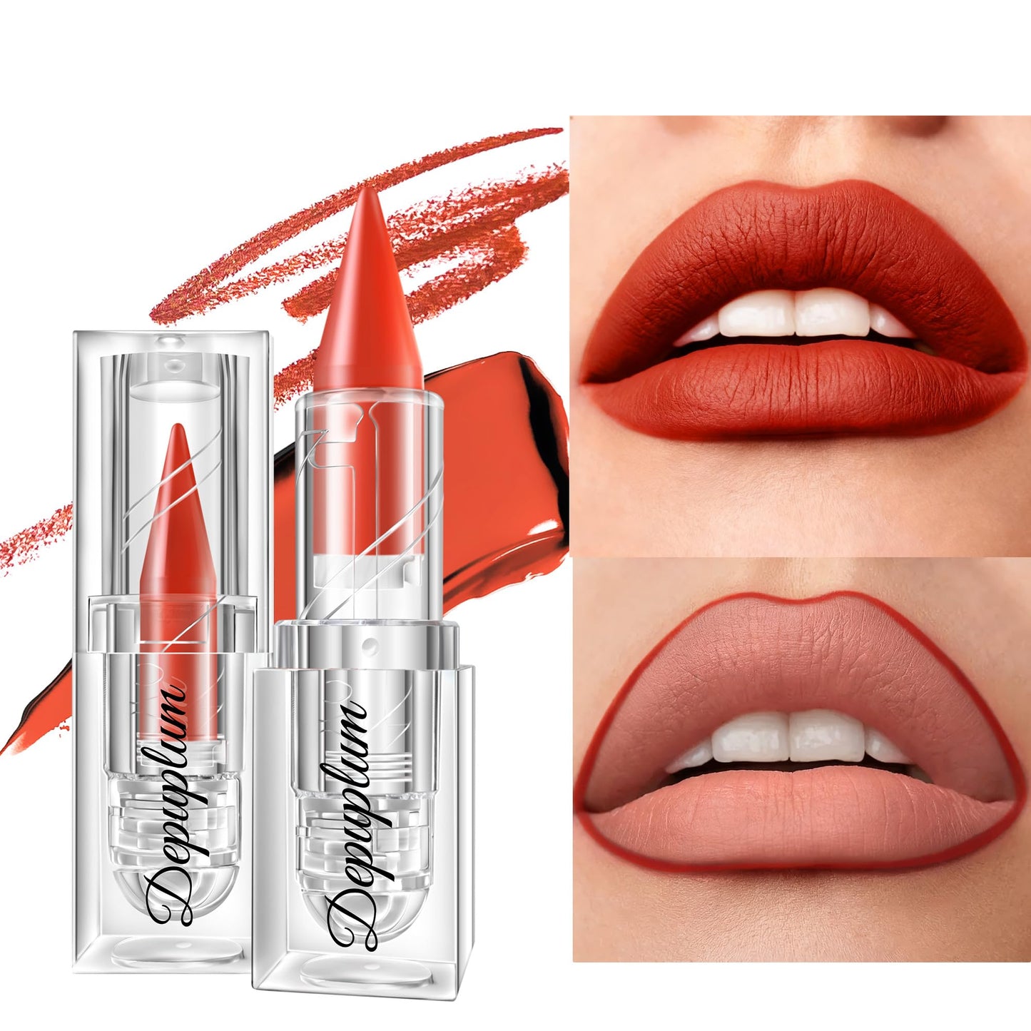 Depuplum Orange Red Lipstick Gradient Matte Lipsticks Lip Liner Combo for Women Waterproof Long Lasting Lip Stick Lip Liner and Lipstick Combo for Mother's Day, E5