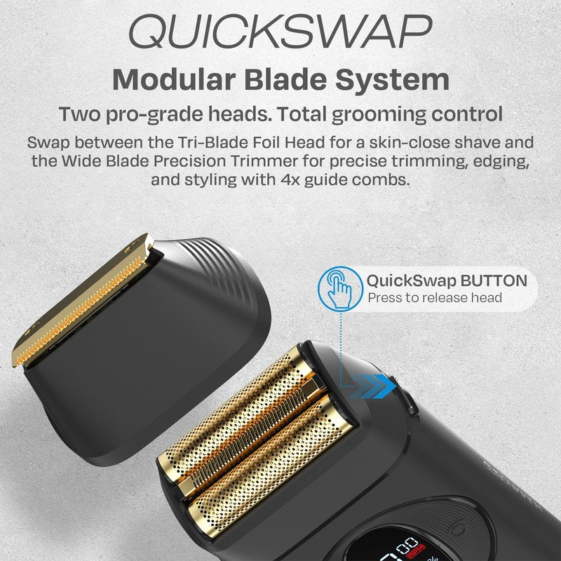 HUMMINGBIRD MK17 DualPro Foil Shaver & Beard Trimmer for Men – Gold Titanium Blades, Turbo Shaving & Torque Control, Metal Body, Digital Battery & RPM Display, Wet/Dry, USB-C & Wireless Charging Dock