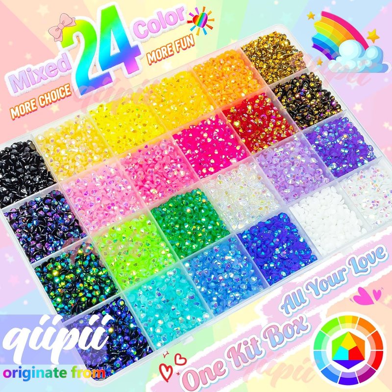 24 Color 13800pcs 3mm Jelly Resin Rhinestones - Colorful AB Gems for Nail Art, Makeup, DIY Crafts & More