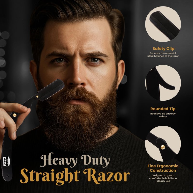 Utopia Care Professional Barber Straight Edge Razor Safety with 100-Pack Utopia Care Blades - 100 Percent Stainless Steel
