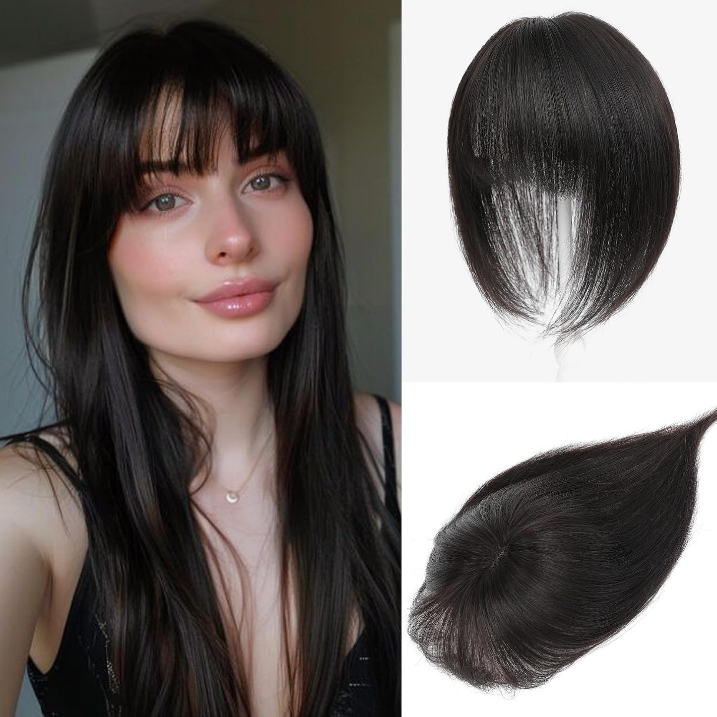 Human Hair Toppers for Women - Real Hair Pieces with Bangs | 360° Coverage, 10-Inch, 30g