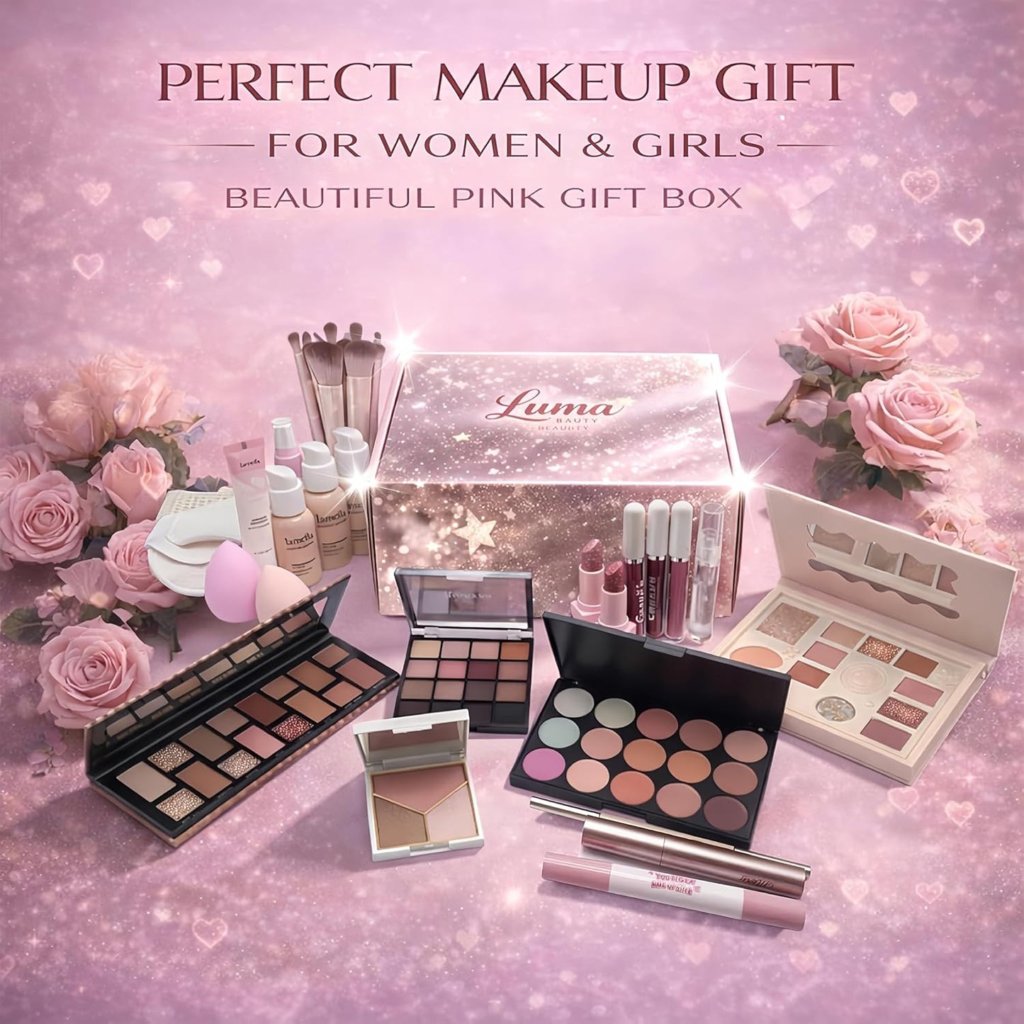 All-In-One Makeup Kit for Women | Full Face Set with Eyeshadow, Lip Gloss & Brushes - Perfect for All Skin Tones