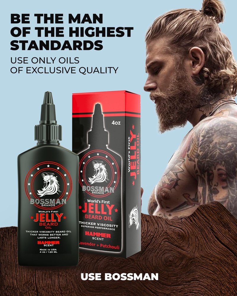 Bossman Jelly Beard Oil for Men - 3 Pack (12 oz in Total, Hammer Scent) – Softens, Moisturizes & Conditions with Natural Ingredients