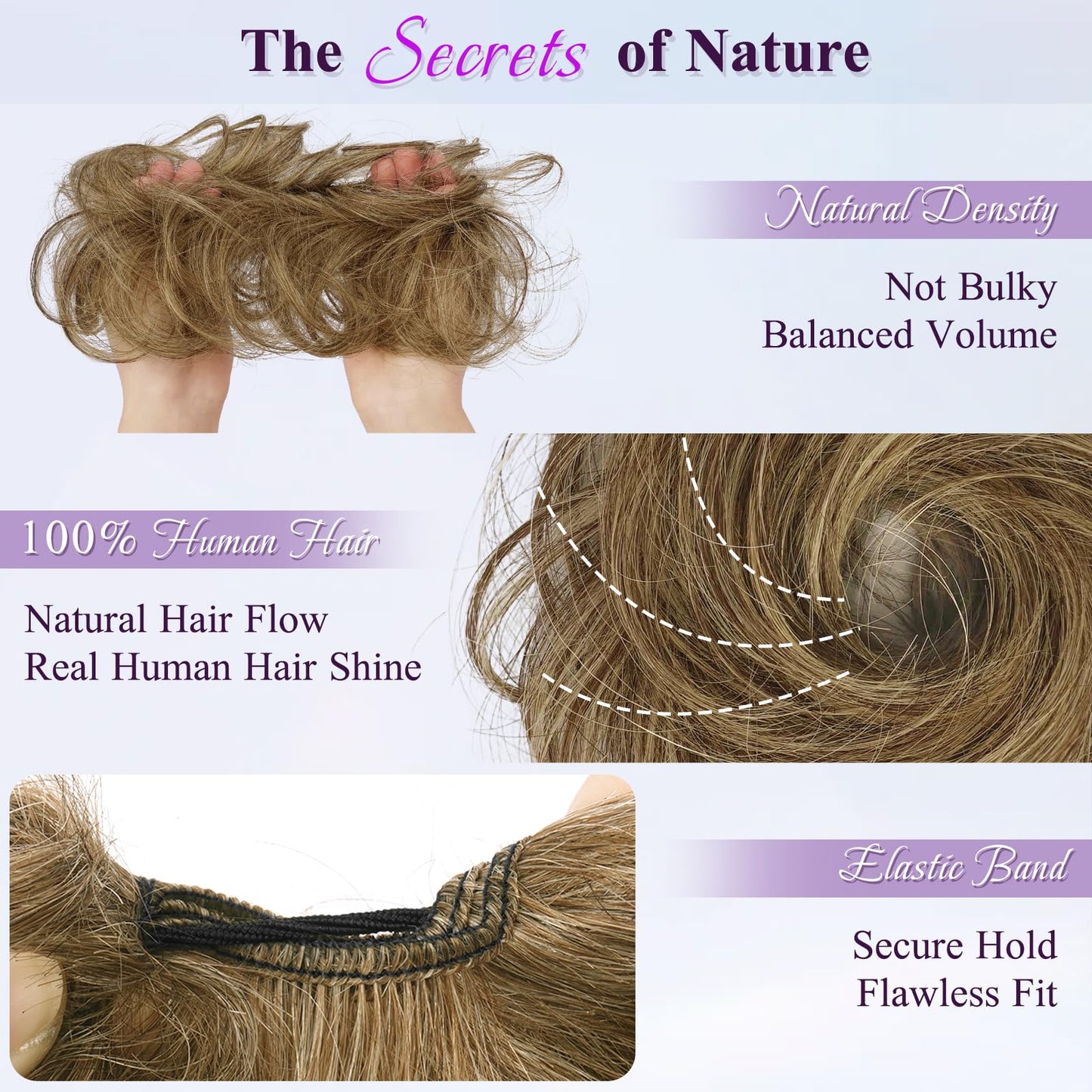 RUWISS Small Messy Bun Hair Piece Human Hair, One Hairpiece Two Styles Mini Natural Looking Scrunchies Updo for Daily, Hair Buns for Thin & Fine Hair Women Ponytail Extension (Brown)