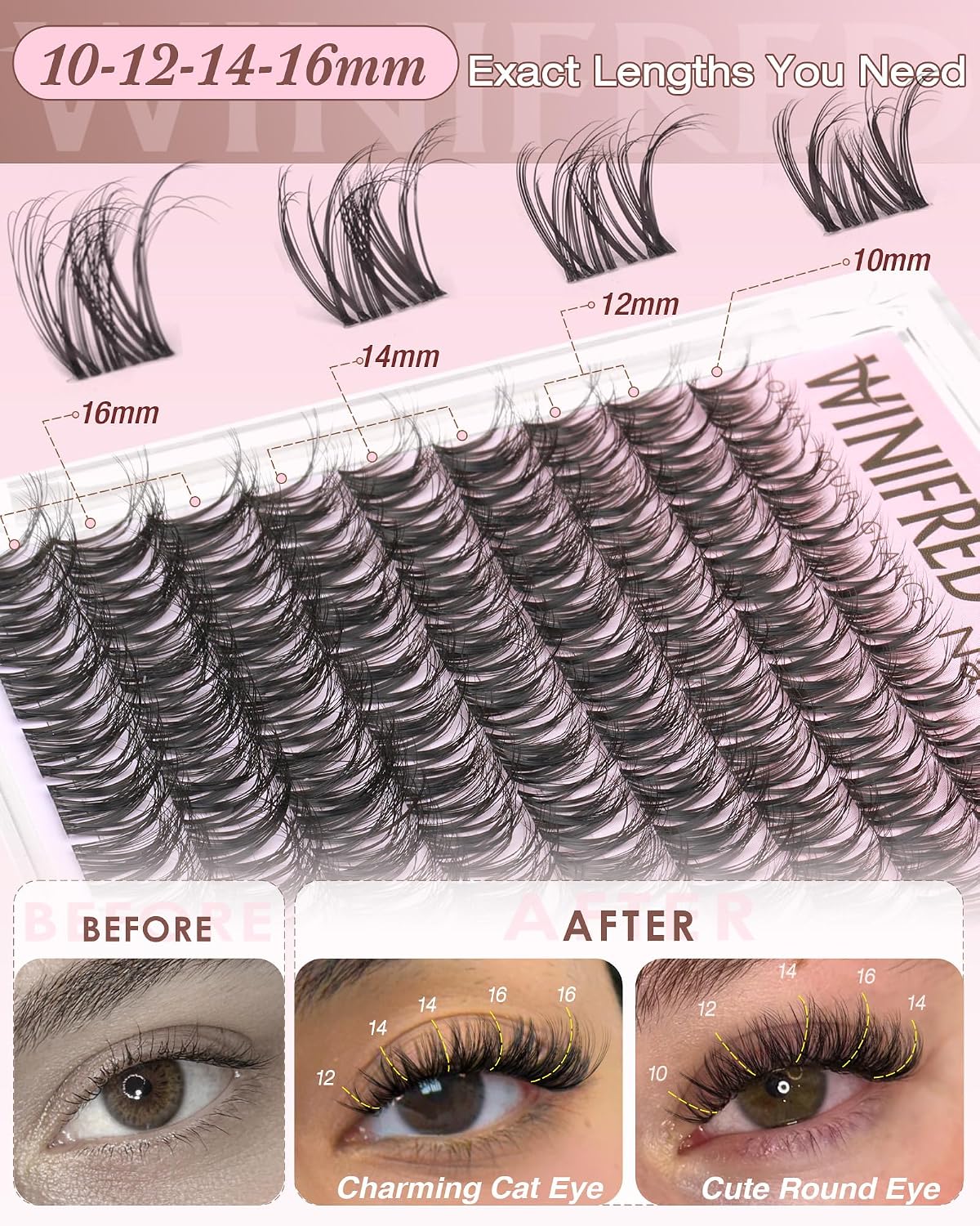 Spider Lash Clusters - Wispy Eyelash Extensions for Natural Look | D Curly 10-16mm Invisible Band