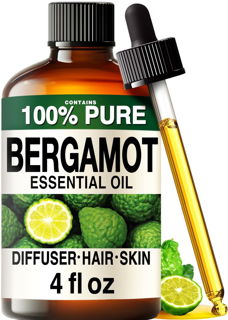 100% Pure Bergamot Oil - 4 Fl Oz Bergamot Essential Oil for Hair, Skin, Diffuser, Aromatherapy & DIY Soap Making Scent