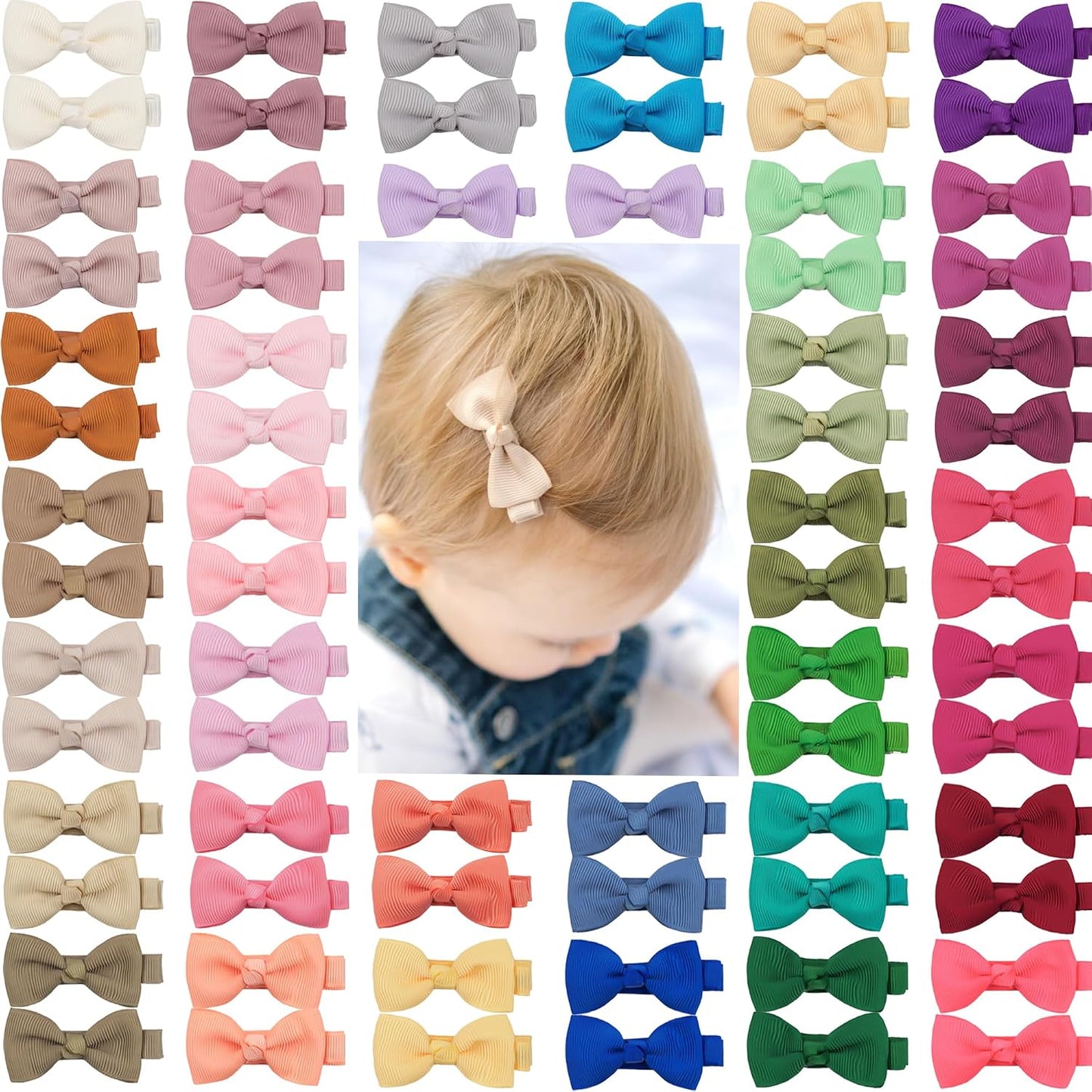 Baby Hair Clips - 50PCS Fully Lined Bows for Girls | Tiny 2" Alligator Clips for Infants & Toddlers