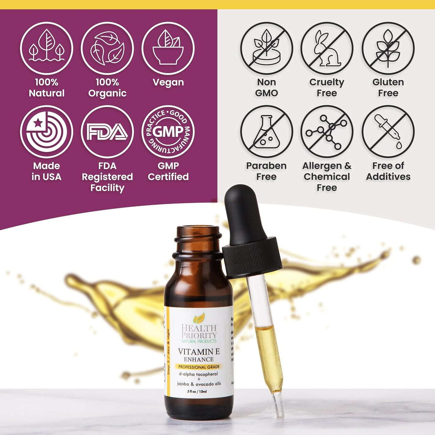 Vitamin E Oil - Organic, Handmade, Non-GMO - Nourishes Skin & Hair | 15,000 IU, 0.5 Fl Oz