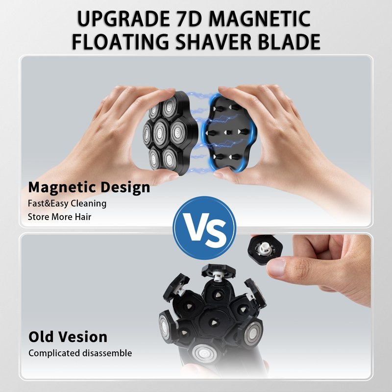 VODOZAVA Head Shaver Replacement Heads Magnetic 7 Blades Razor Replacement Blades Compatible with Freebird Shaver & Other Brands (blackm7)
