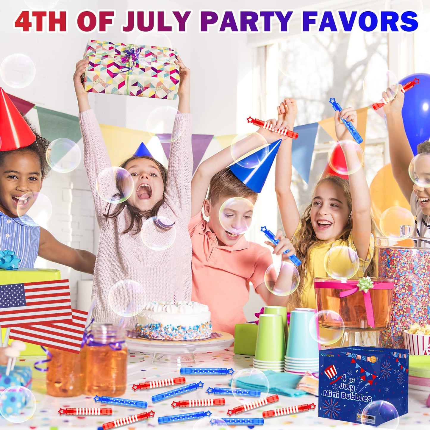 32 Pack 4th of July Bubble Wands - Red, White & Blue Party Favors | Kids' Toys for Independence Day Celebrations