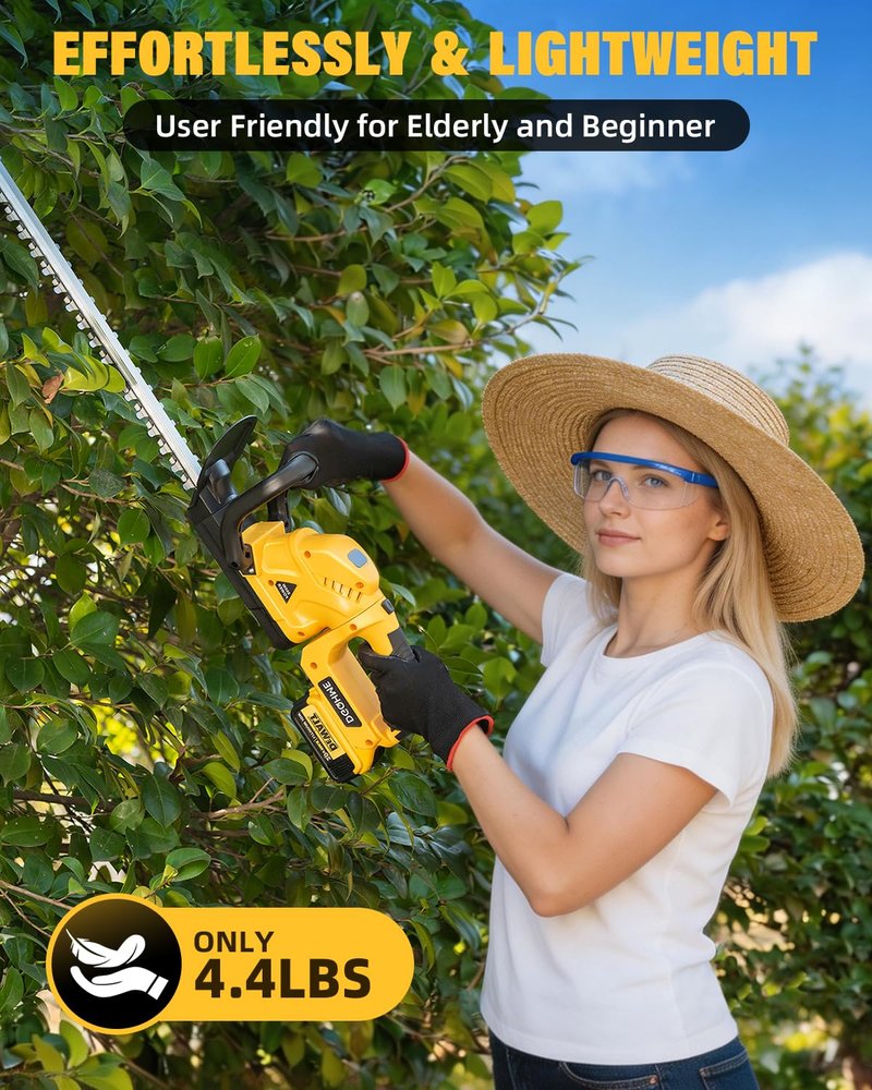 DGQHME Electric Hedge Trimmer Cordless, Compatible with Dw 20V MAX Battery, Lightweight Hedge Trimmers,3000RPM 180° Rotating Head,3/4" Blade Gap(Battery Not Included)