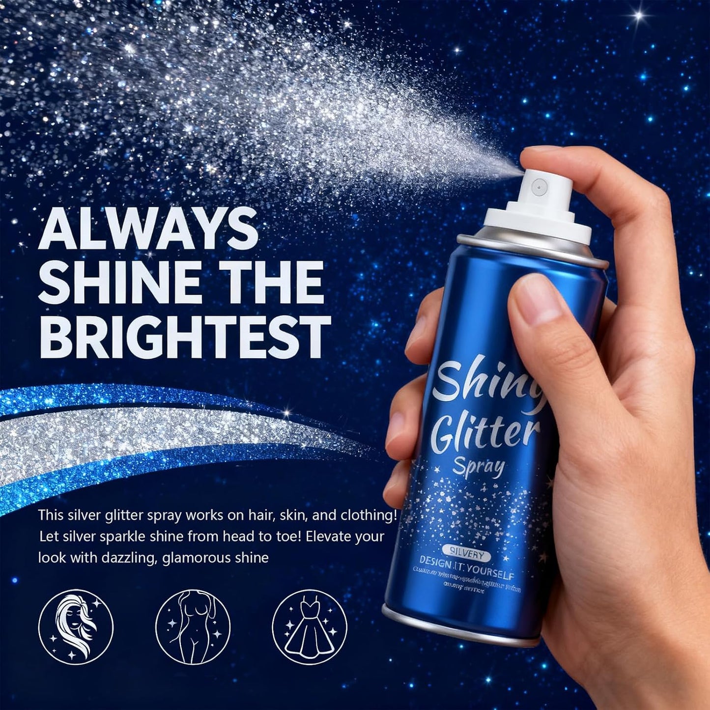 Holographic Silver Glitter Spray - Ultra-Fine Hair & Body Glitter for Festivals | Rave Accessories & 4th of July