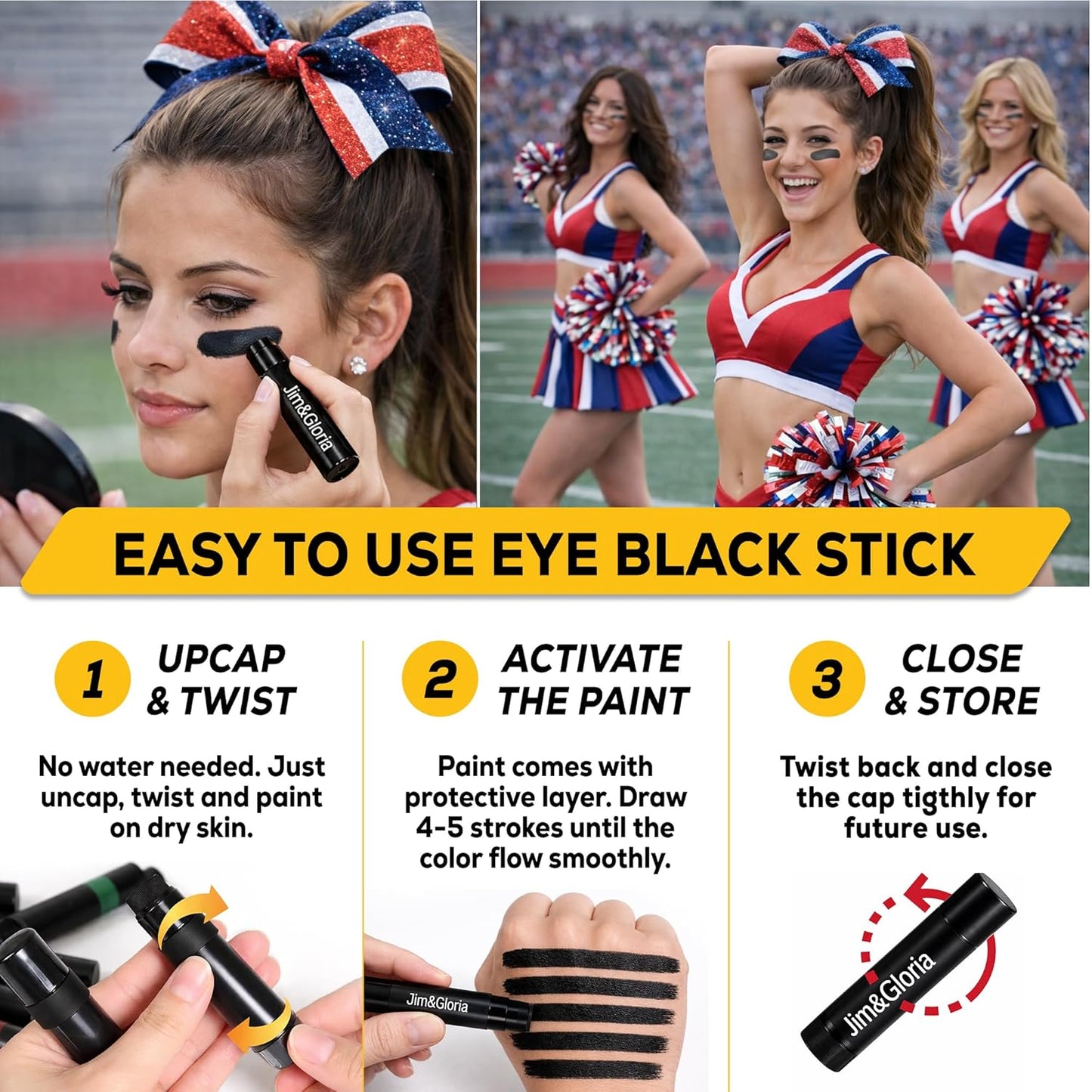 Water Resistant Eye Black Stick - Anti-Glare Sports Face Paint for Softball, Baseball, Football | 8 Colors Available