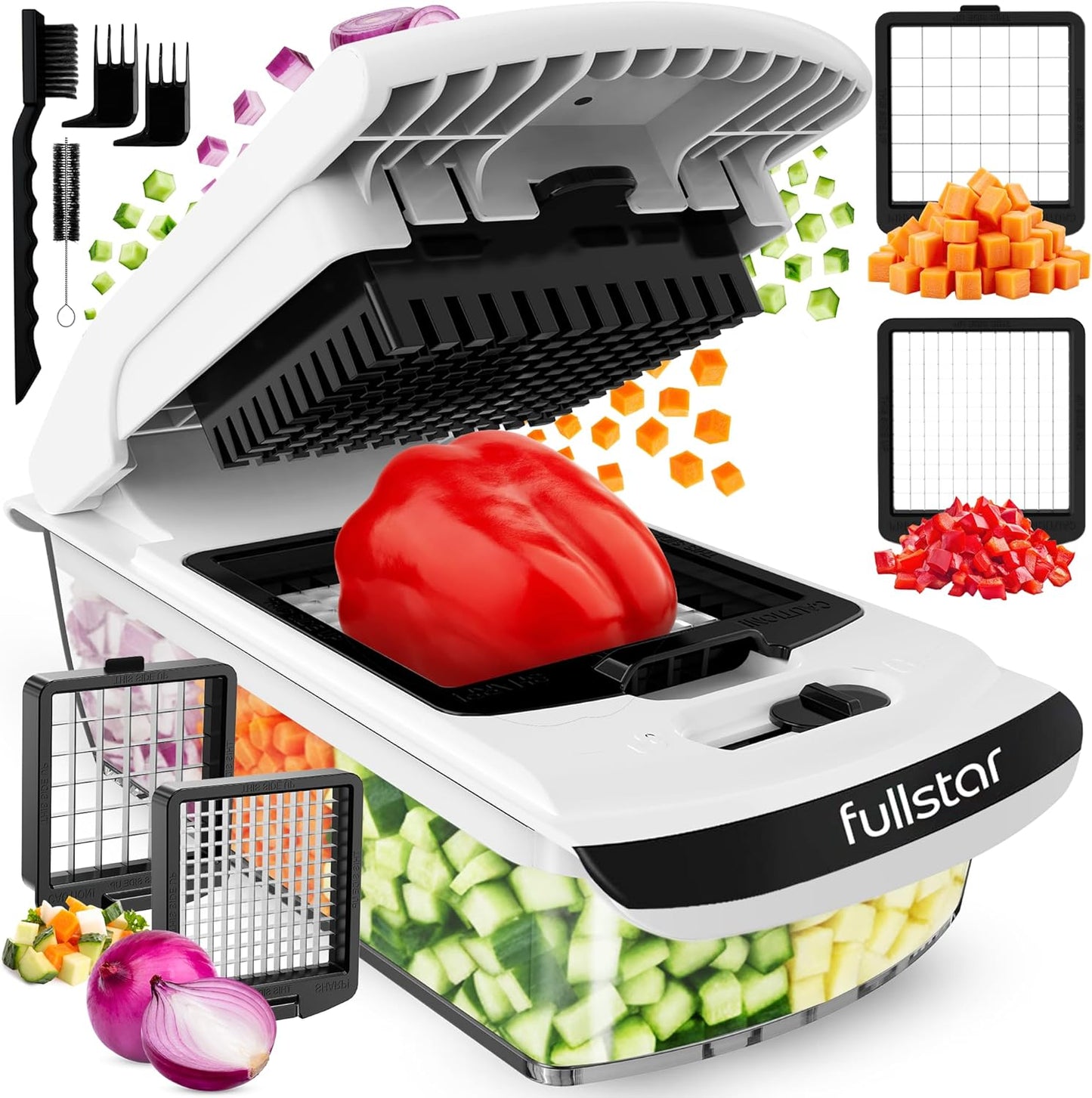 Pro Vegetable Chopper & Spiralizer - 4-in-1 Food Chopper with Container | Kitchen Gadget in White