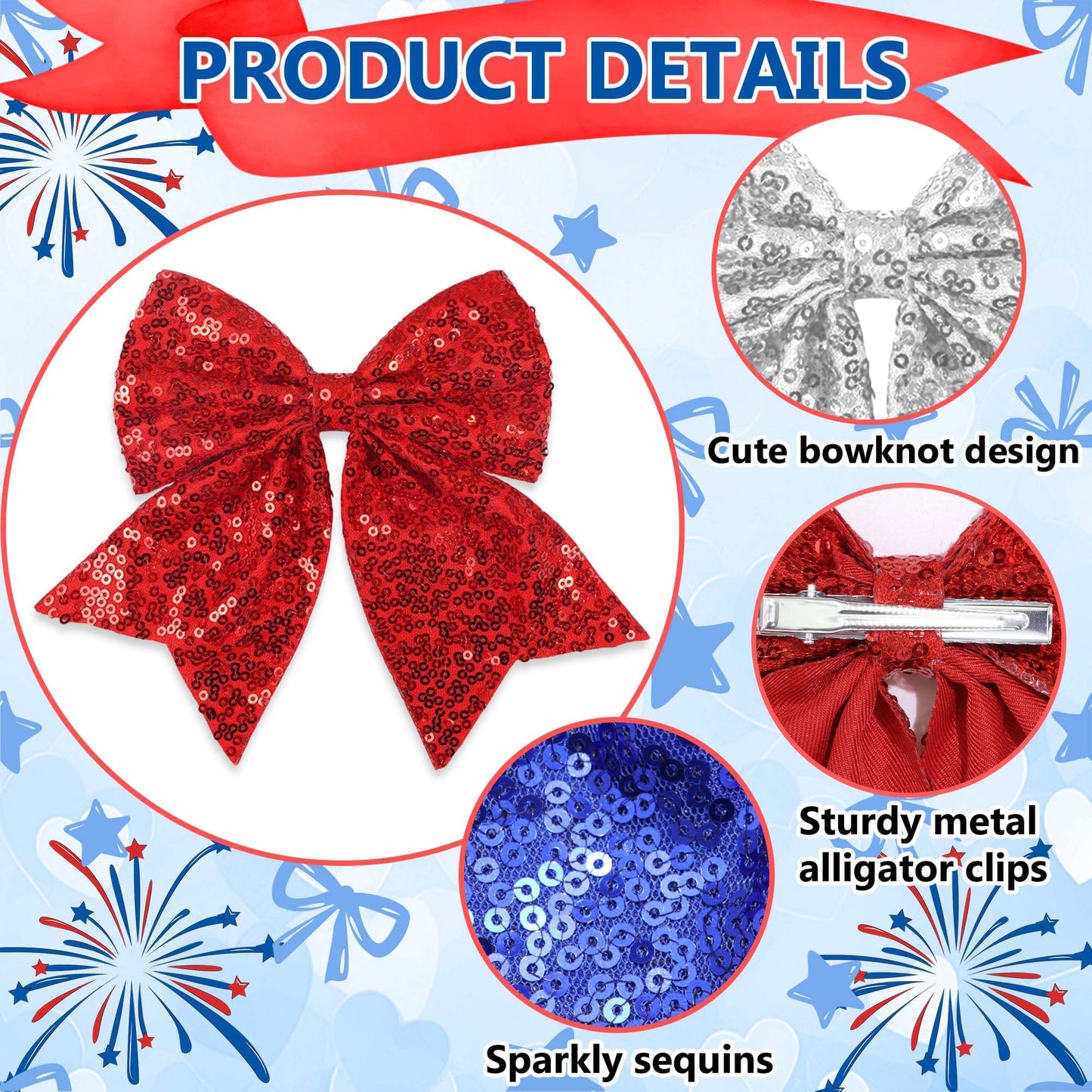 STGDAK Red White Blue Hair Bow 4th of July Bow for Women Girls Patriotic Bowknot Clip Forth of July Big Bows USA Independence Day Hair Accessories for Women Girls 3 Pack