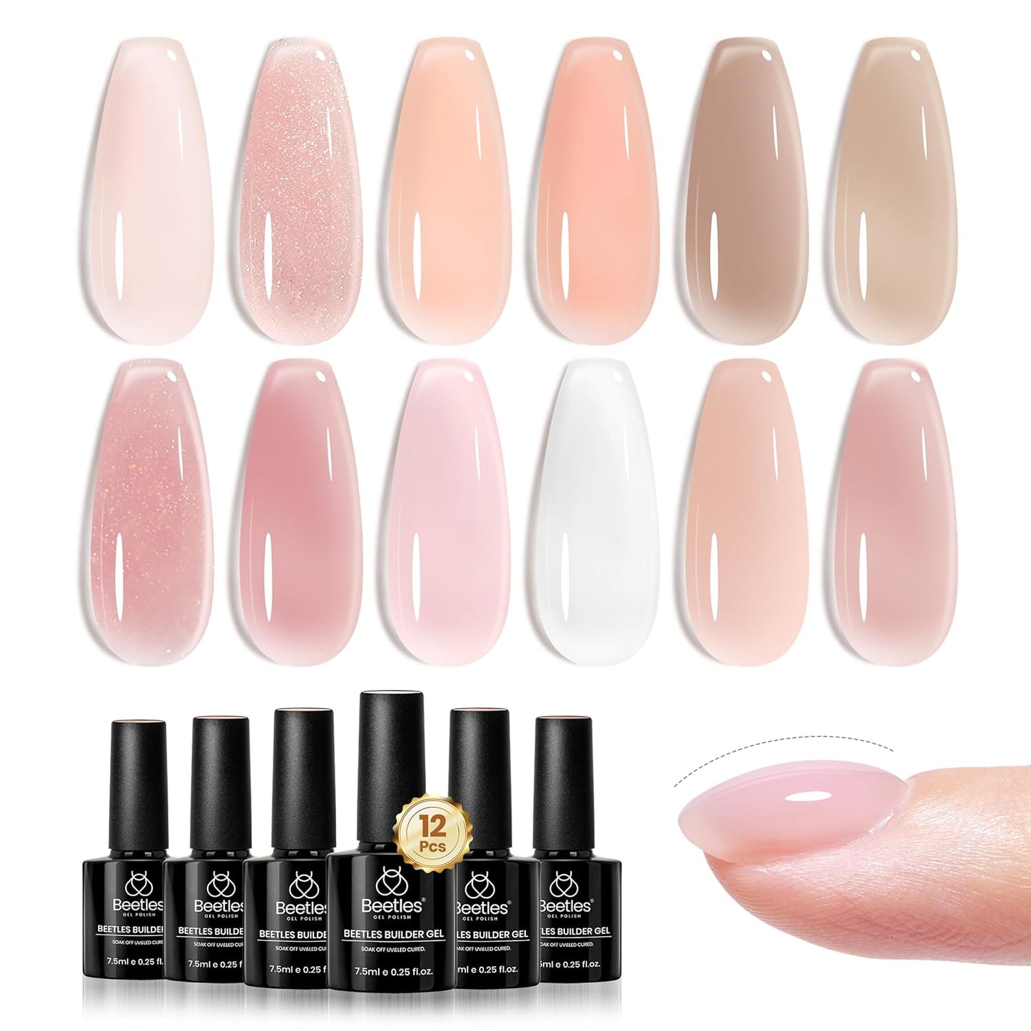 Beetles Builder Gel Set - HEMA-Free Nail Extension Gel | 6 Peach Colors, 8-in-1 Strengthening Formula for DIY Nail Art