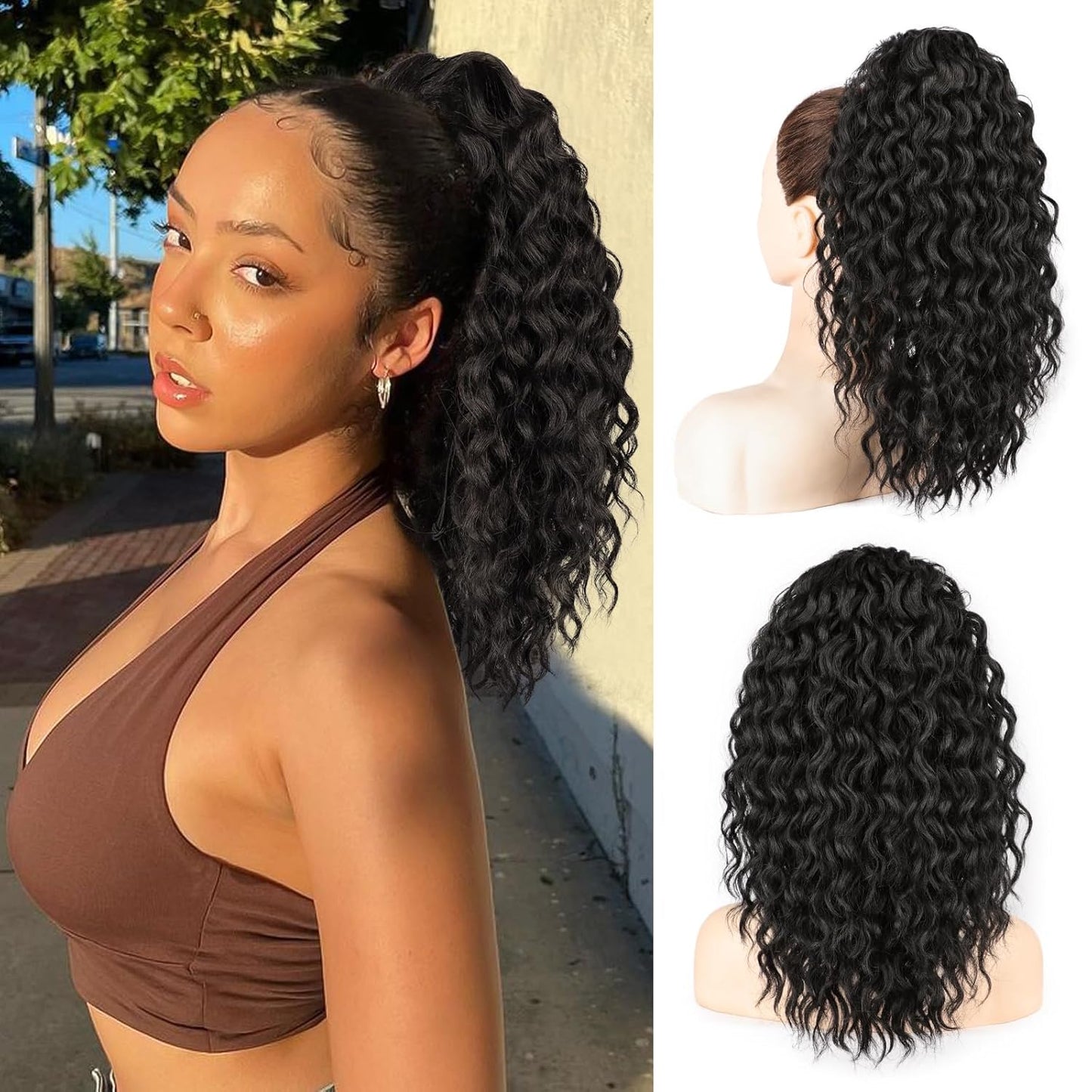 Curly Ponytail Extension - 20 Inch Drawstring Hairpiece for Black Women | Synthetic Long Wavy Style