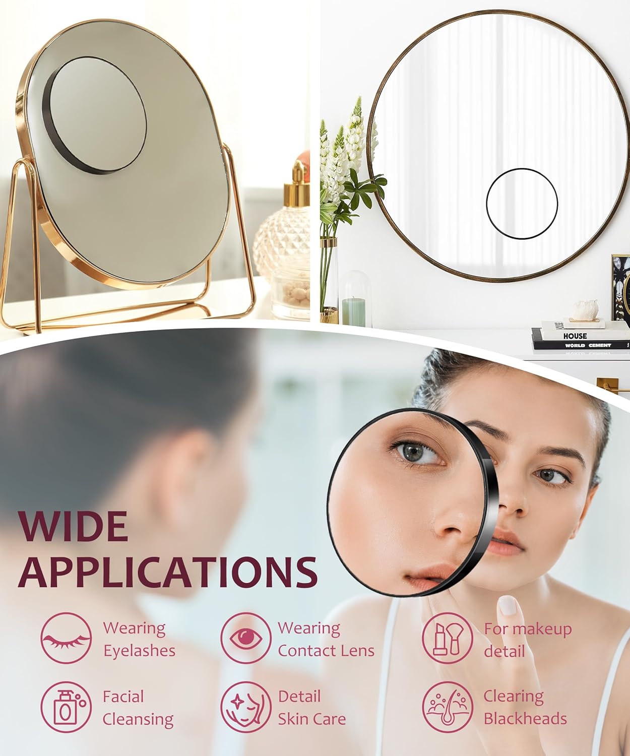 Magnifying Mirror Set - 20X/30X/40X Compact Travel Mirrors with Tweezers & Suction Cups | 3.5 Inches - Black