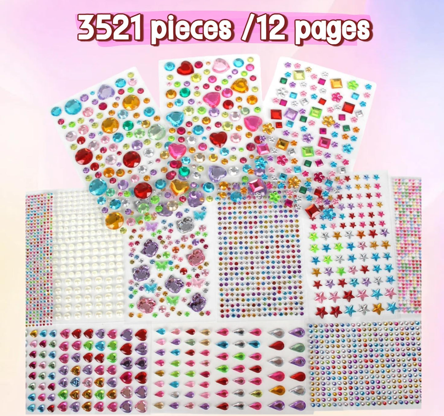 Self Adhesive Jewels for Crafts - 3521 Flat Back Plastic Gems | Stickers for Kids & Scrapbooking