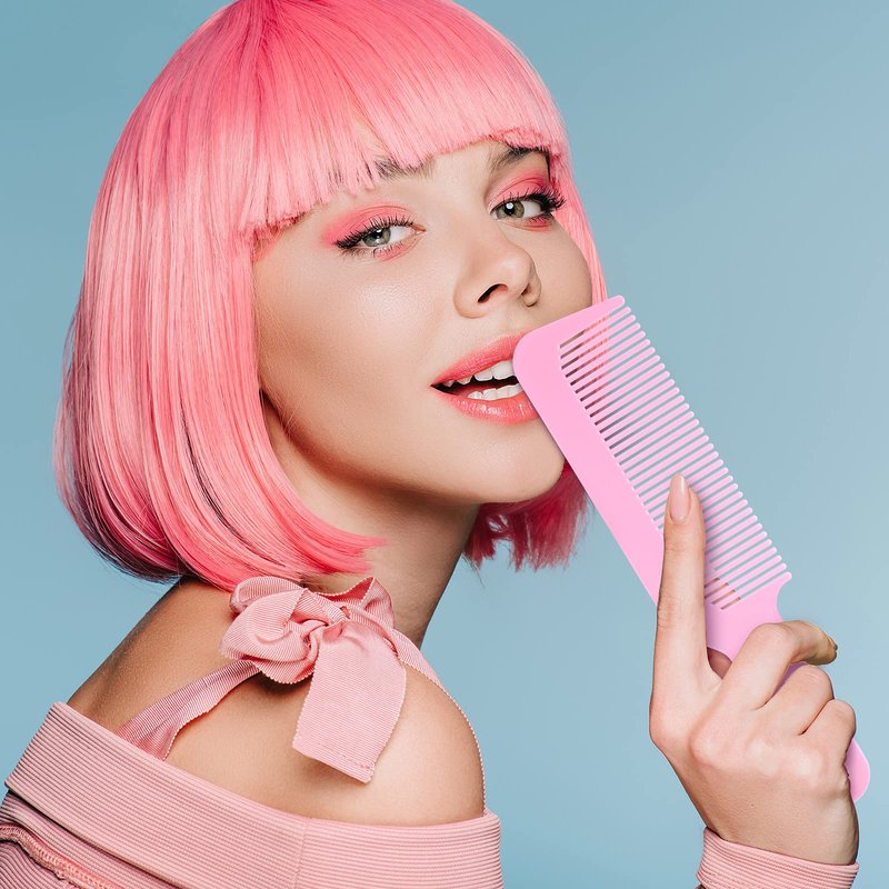 Boao 6 Pack Plastic Pink Hair Combs, 9 Inch Blending Barber Clipper Combs for Clipper Cuts and Flattops, Heat Resistant Anti-Static Hairdressing Combs (Pink, 6 Pieces)