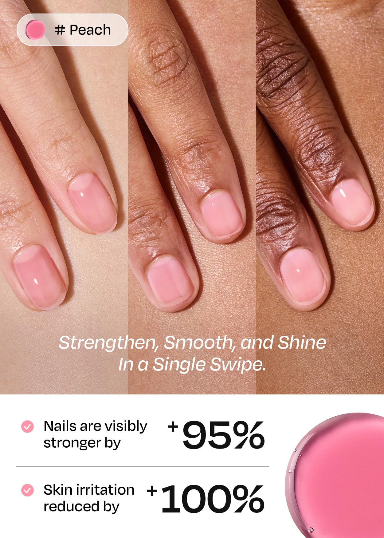 ohora Natural Glow Water Syrup Nail Strengthener (Peach) - Tinted Nail Hardener for Brittle, Damaged Nails, Quick-Dry Glossy Finish, Nail Repair & Growth, 15 mL
