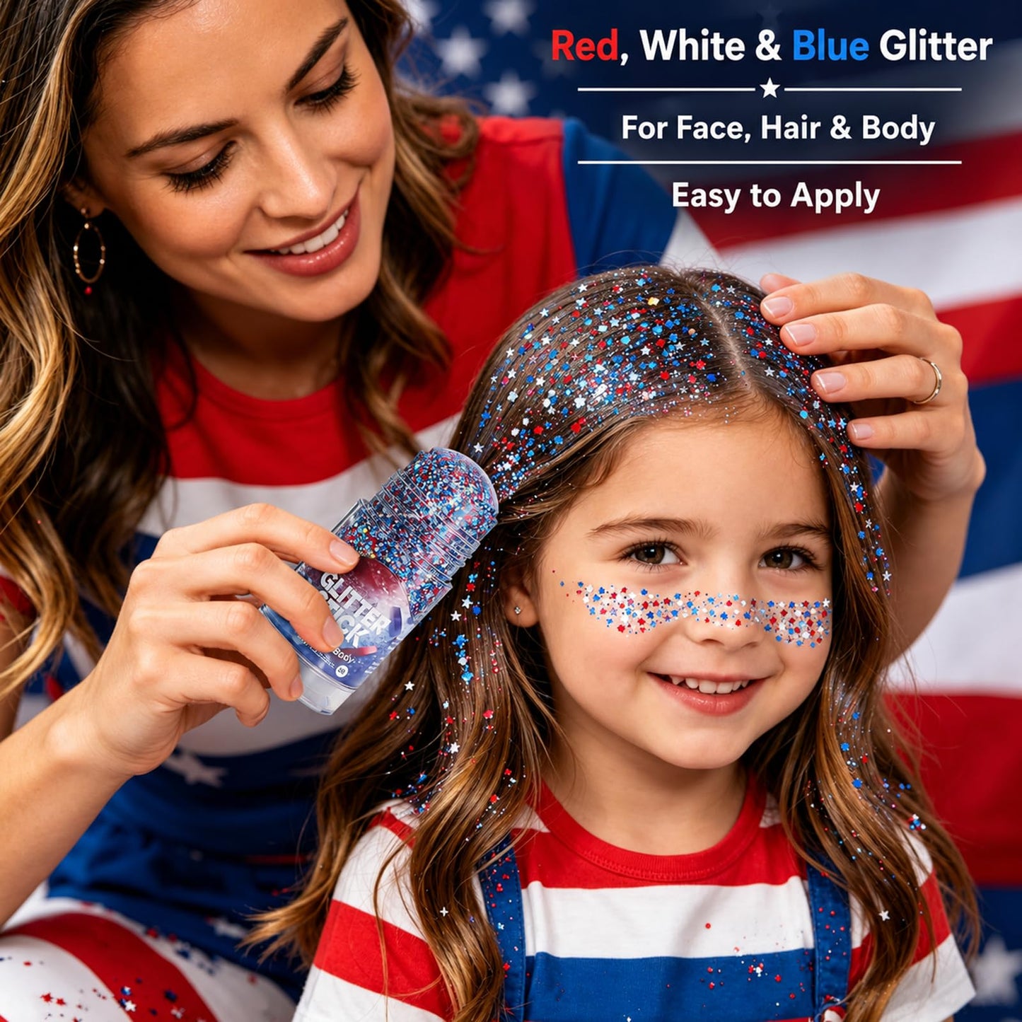 Go Ho 4th of July Glitter Stick,Patriotic Red White and Blue Face Hair Glitter,Fourth of July Accessories & Outfits Women,Sparkling USA Flag Body Glitter for Independence Day 250 Anniversary,1.23oz