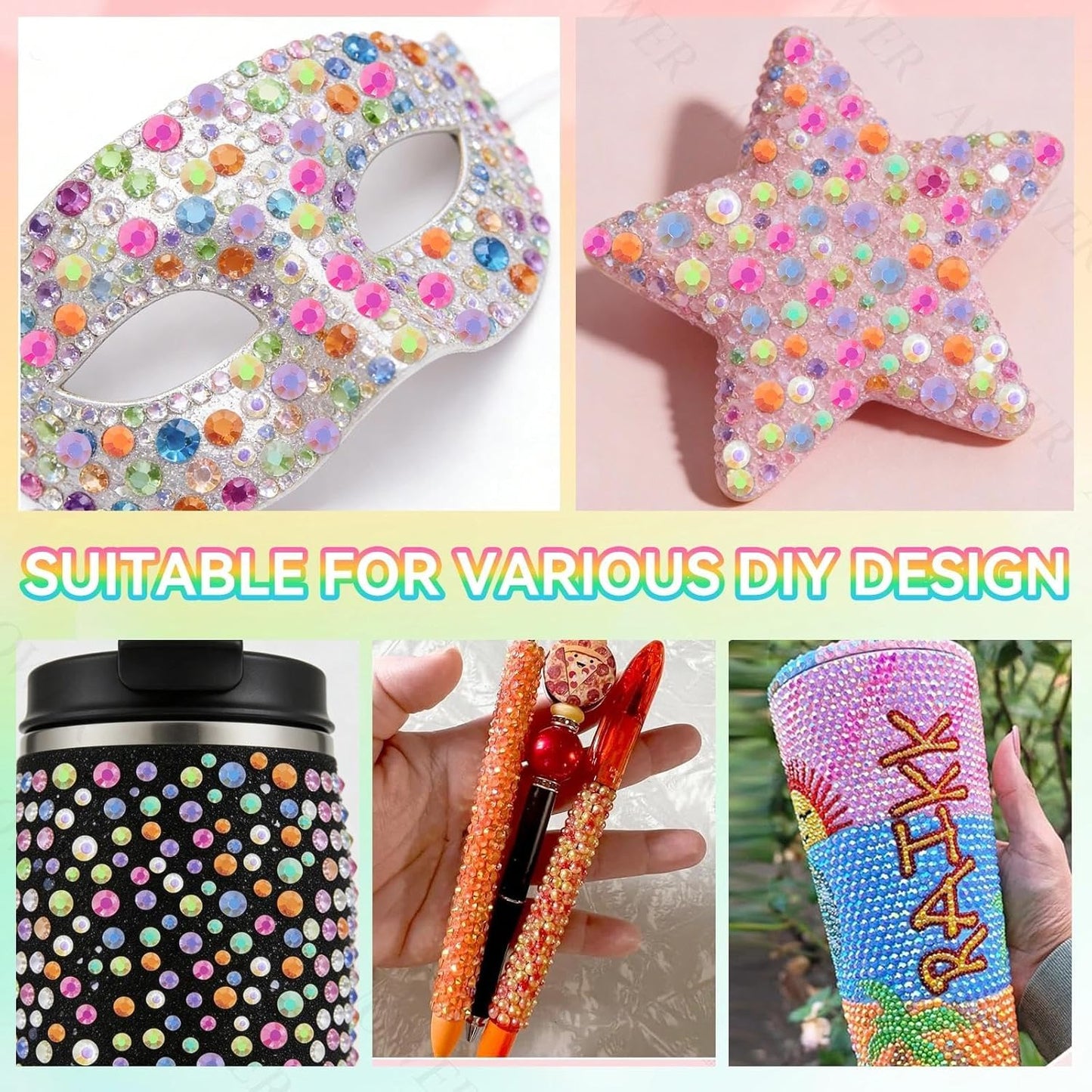 Mixed Light Color Resin Flatback Rhinestones - 16,000 Pcs for Crafting & DIY Projects | 2-6mm Gems for Makeup & Tumblers