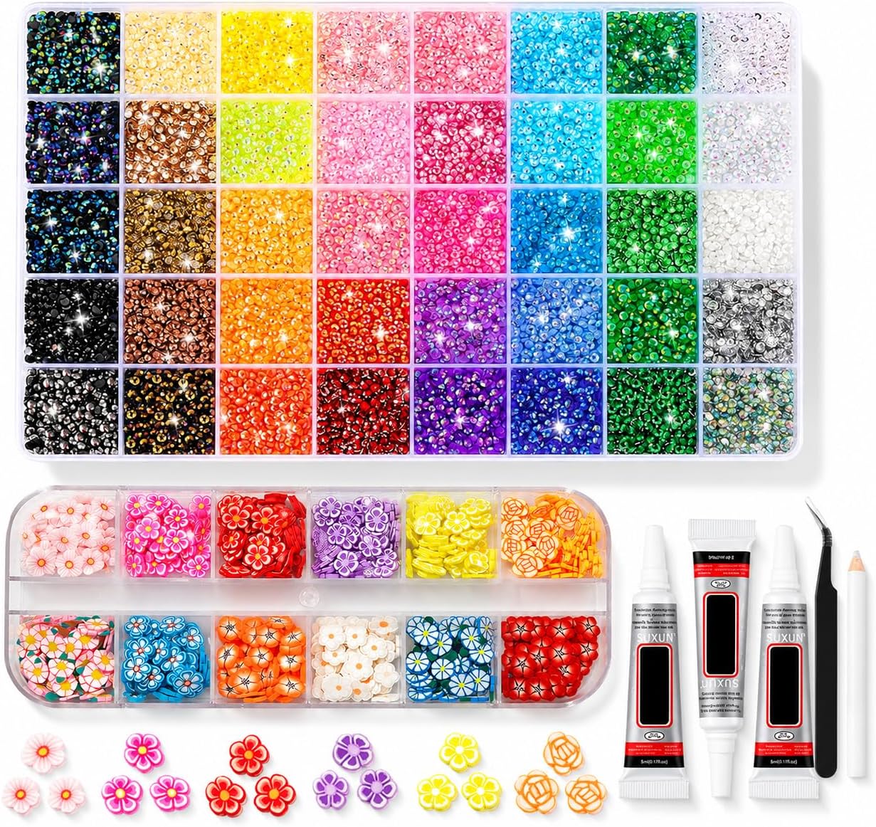 Resin Jelly Rhinestones - 32000 Pcs Flatback Gems for Crafts | 3mm Size, 40 Vibrant Colors, Includes Tweezers & Pickup Pen