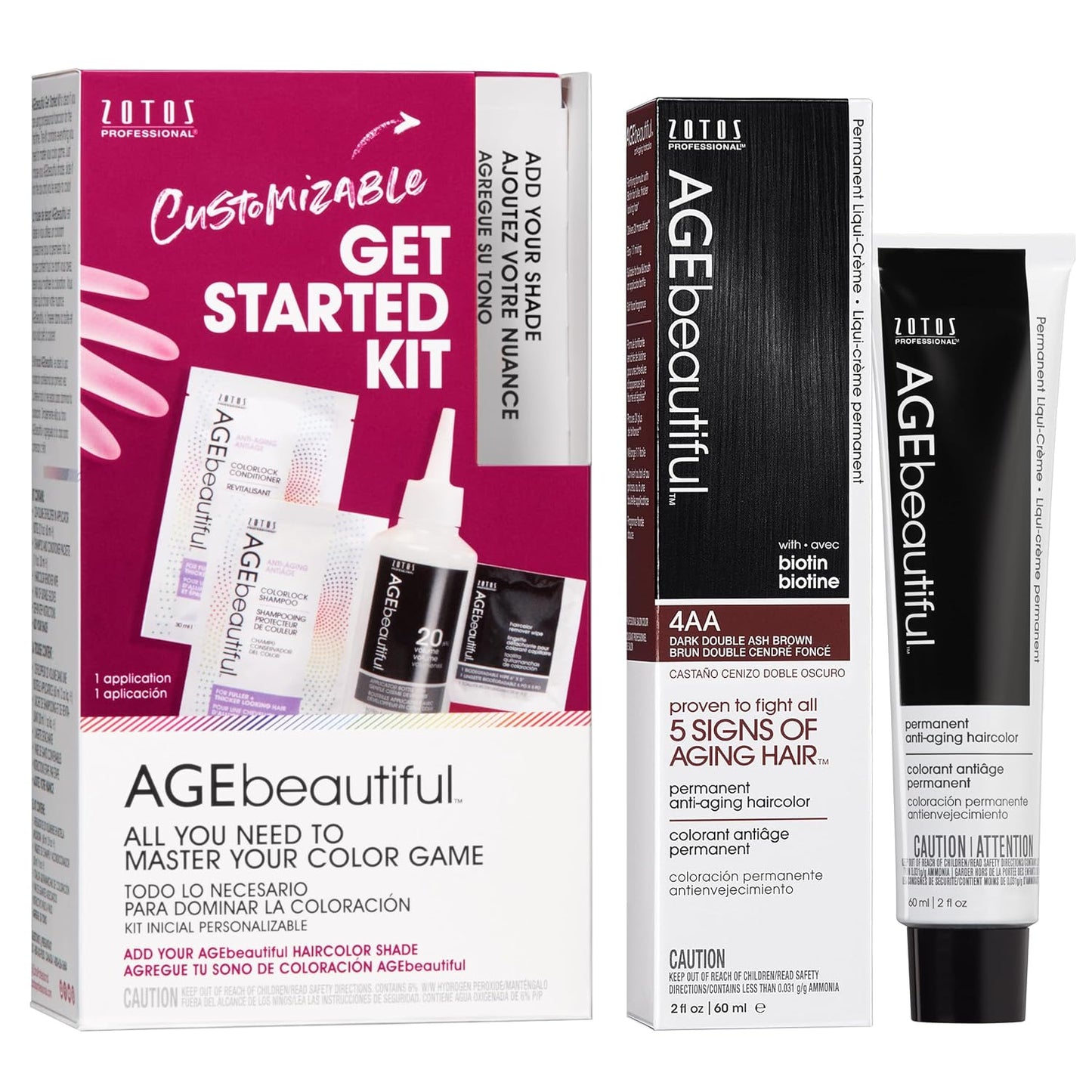 AGE Beautiful Permanent Hair Color Cream - 100% Gray Coverage Hair Dye with Biotin for Fuller, Thicker Hair | Professional Salon Quality