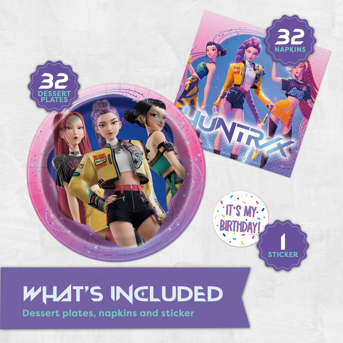 KPop Plates and Napkins - 32 Pack | Dessert-Sized | KPop Demon Hunters Birthday Decorations | K Pop Demon Hunters Party Decorations | Officially Licensed