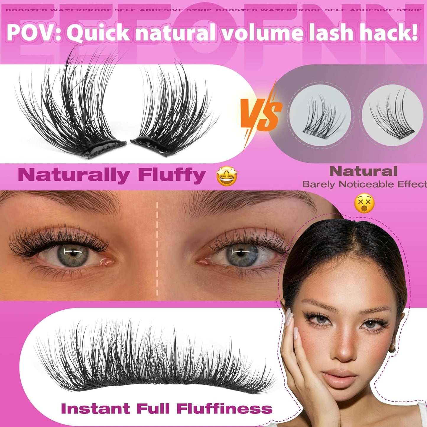 Self-Adhesive Lash Clusters - Fluffy Wispy Eyelashes Kit | Pre-Glued 10-16mm Press-On Lashes