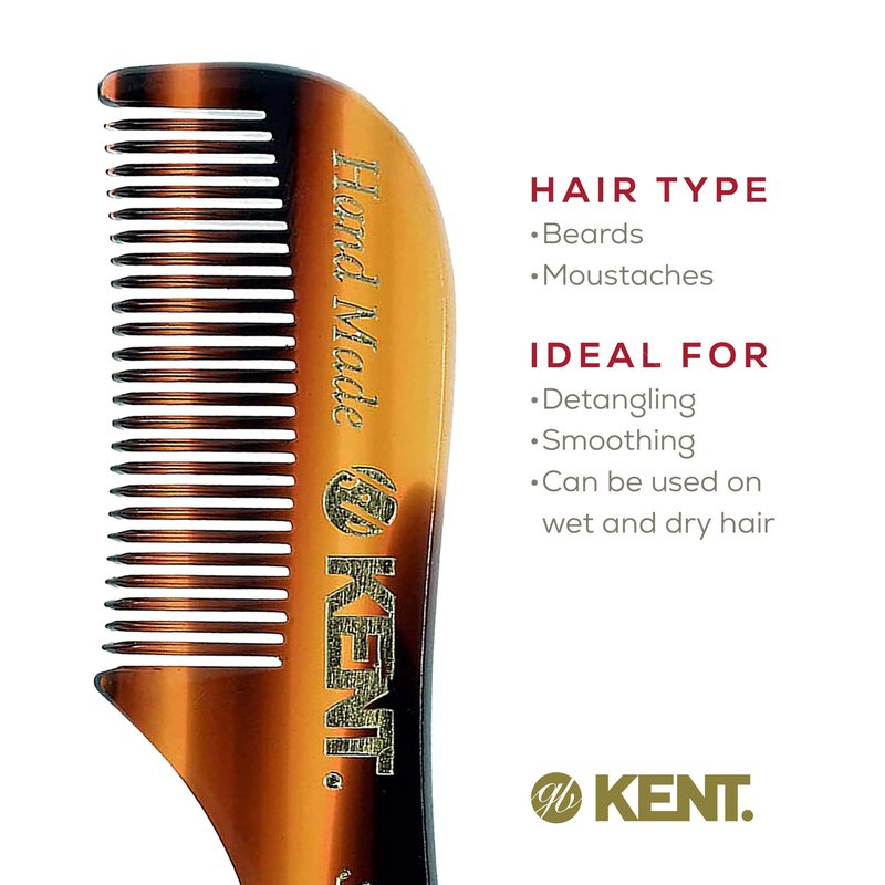 Kent A 81T X-Small Men's Beard and Mustache Comb, Fine Toothed for Facial Hair Grooming and Styling. Quality Cellulose Acetate, Saw-cut Polished. Made in England