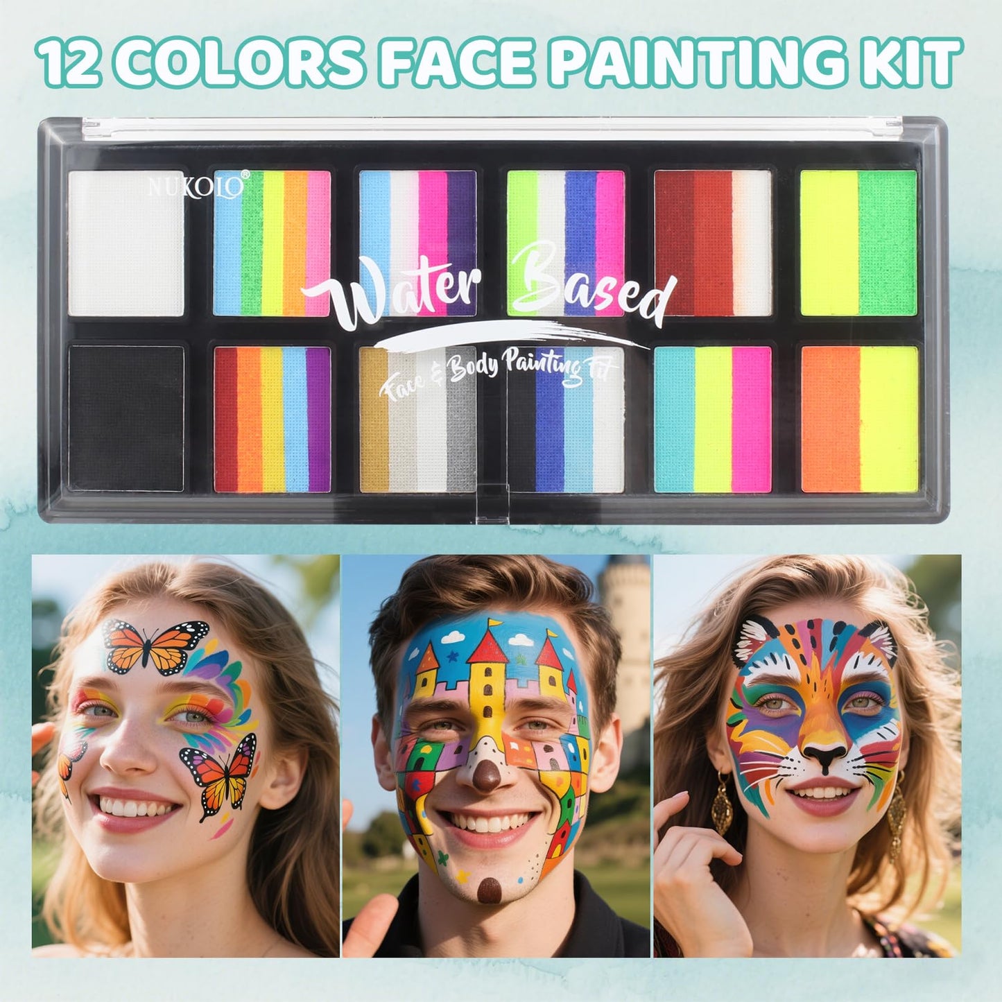ZENTANMEI Face Painting Kit for Adults, Split Cake Face Paint Palette, Water Activated Face Paint with 4 Brushes, Safe & Quick-Dry, Perfect for Halloween Party Birthday Cosplay