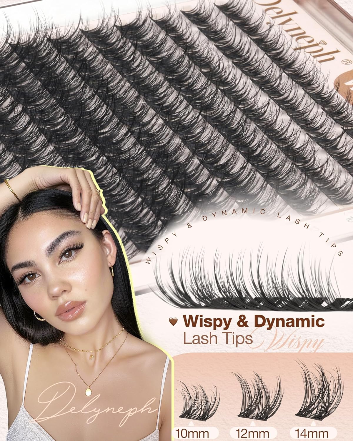 Natural Fluffy Eyelash Clusters Kit - Wispy D Curl Extensions 10mm, 12mm, 14mm