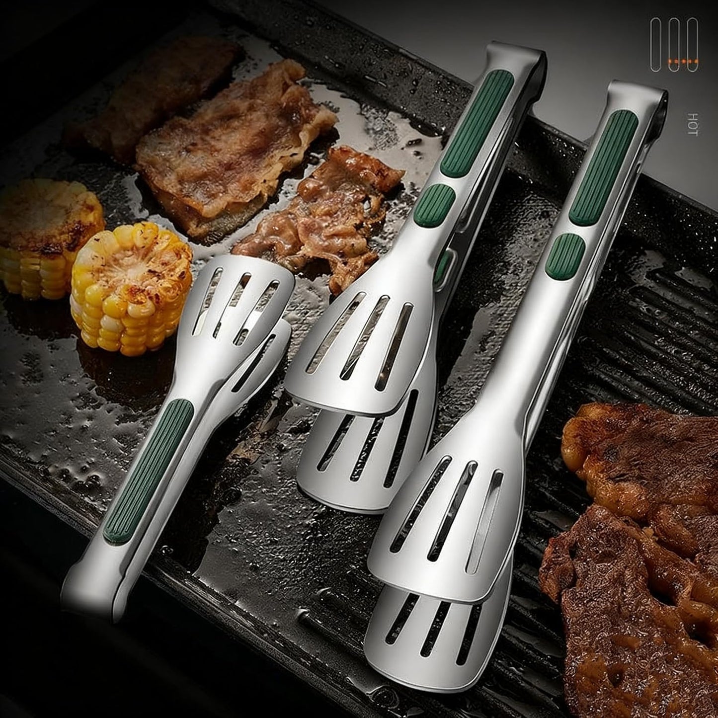 Stainless Steel Kitchen Tongs Set - 3 Pack with Silicone Tips | 7, 9, 12 Inch Heat Resistant Cooking Tools