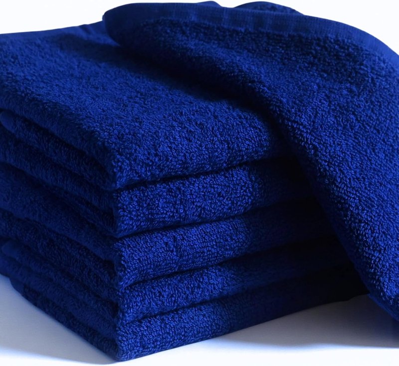 Navy Blue Cotton Wash Cloths - Soft Absorbent 12"x12" Bath Rags | 6 Pack for Adults & Kids