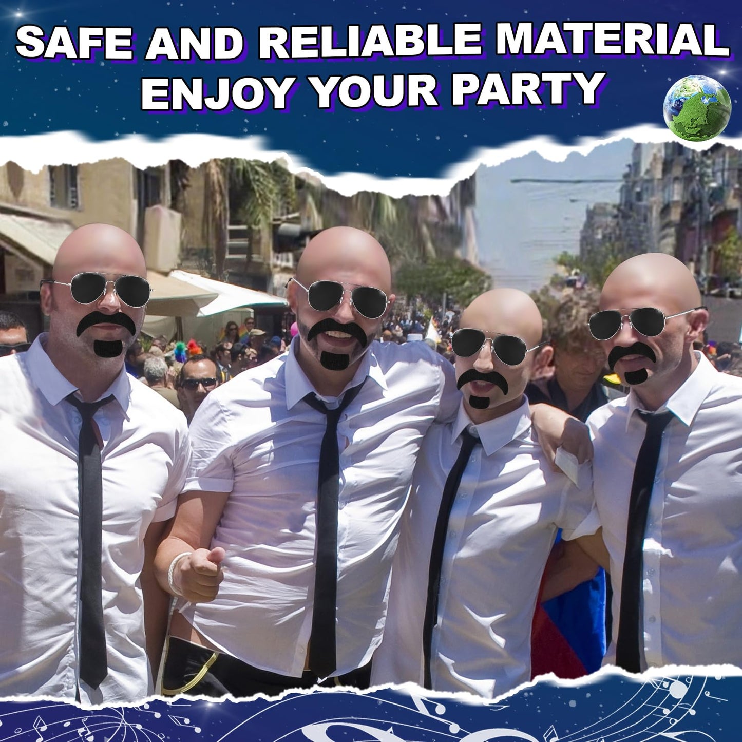 Mepase Bald Caps with Glasses and Mustache Bald Head Wig Cap Party Costume Accessories for Women Men Halloween Cosplay(7 Pcs,Smooth)