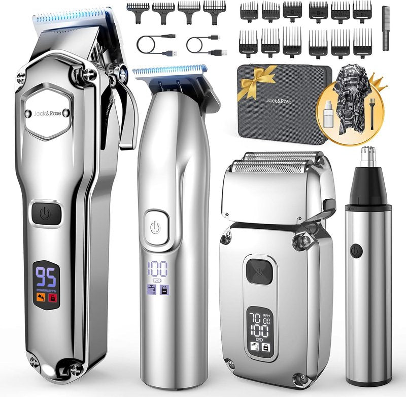 Hair Clippers for Men - Professional Cordless Trimmer Set | 4-in-1 with LED Display for Hair, Nose, Body, Bald Head