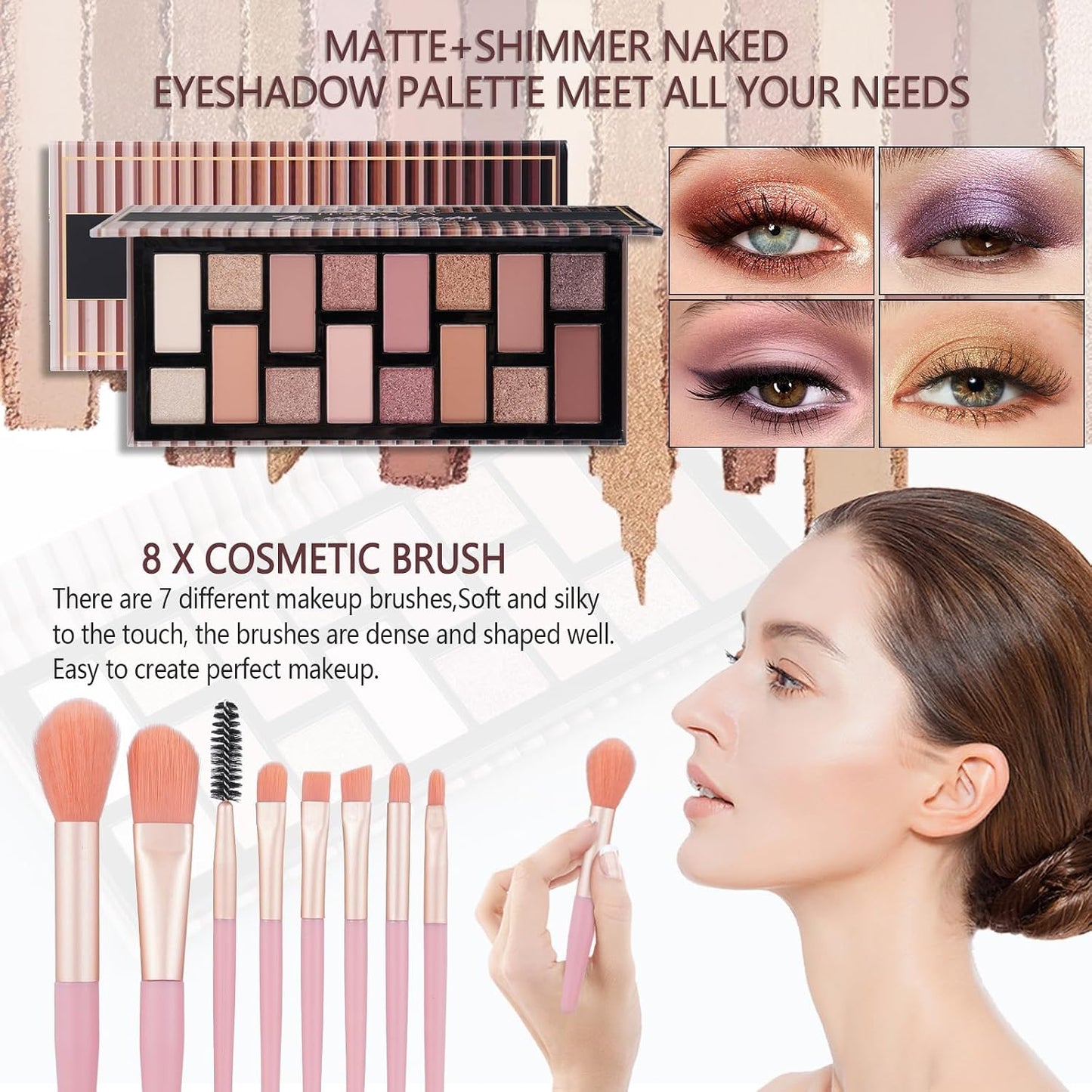 Teen Makeup Kit for Girls - Complete Eyeshadow Palette, Eyeliner, Brushes & Lipgloss Set | Perfect Gift for Women