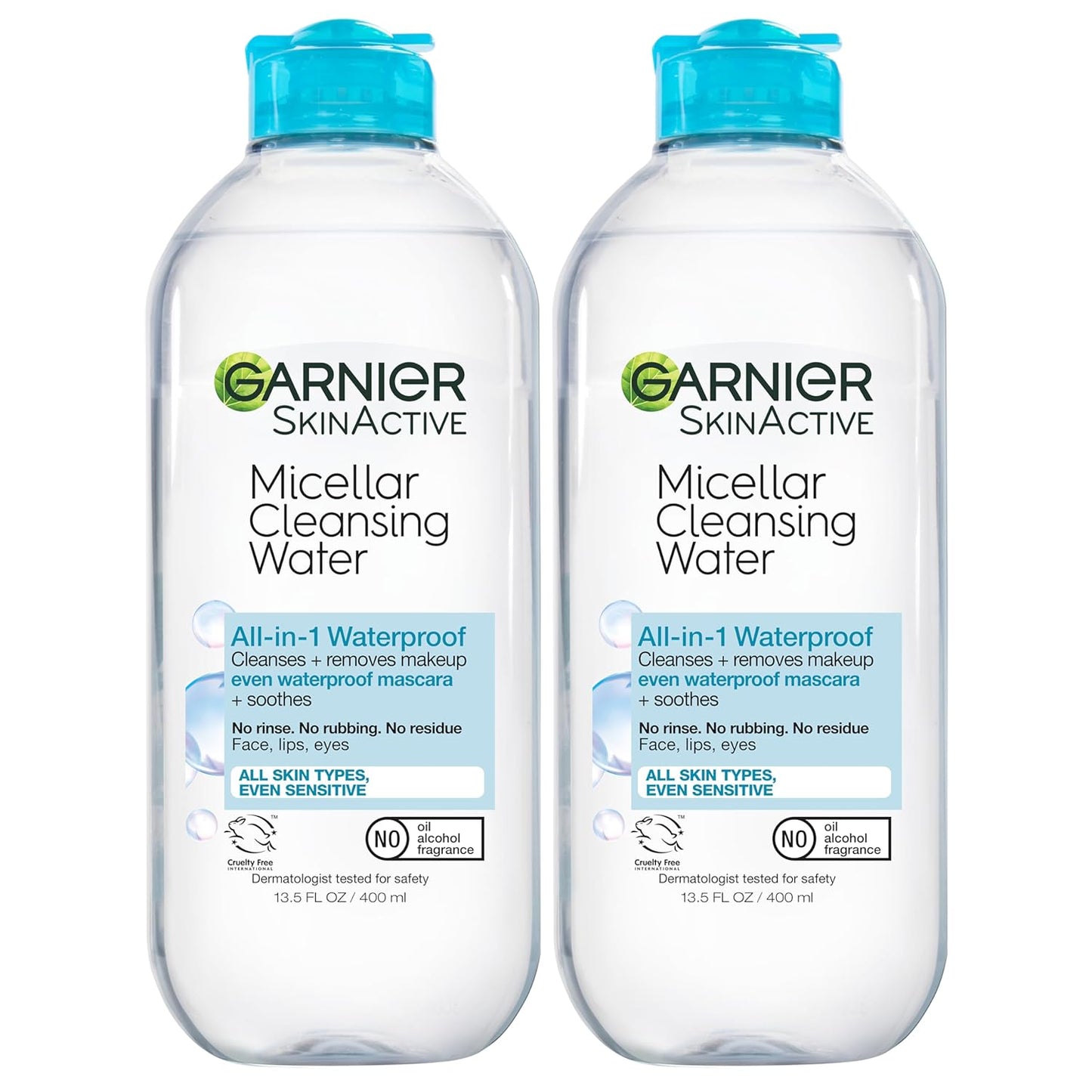 Garnier Micellar Water - Waterproof Makeup Remover & Hydrating Cleanser for Sensitive Skin | 13.5 Fl Oz (400mL), 2 Count