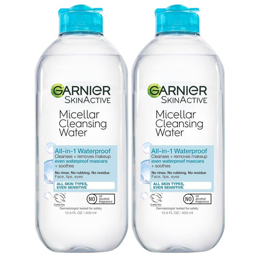 Garnier Micellar Water - Waterproof Makeup Remover & Hydrating Cleanser for Sensitive Skin | 13.5 Fl Oz (400mL), 2 Count
