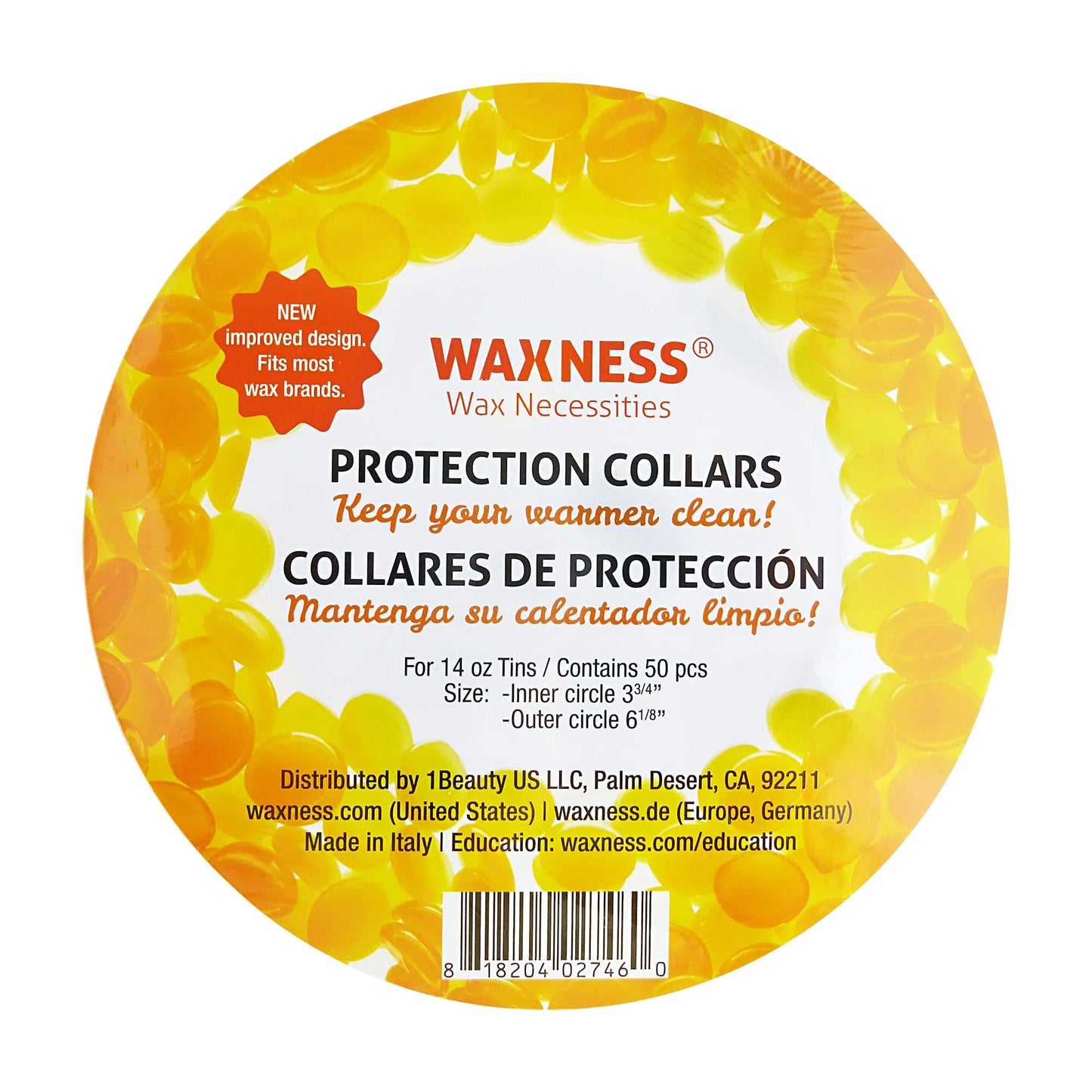 Waxness Waxing Protection Collars 50 Pack Yellow Fits Most 14 Ounces Tin Brands