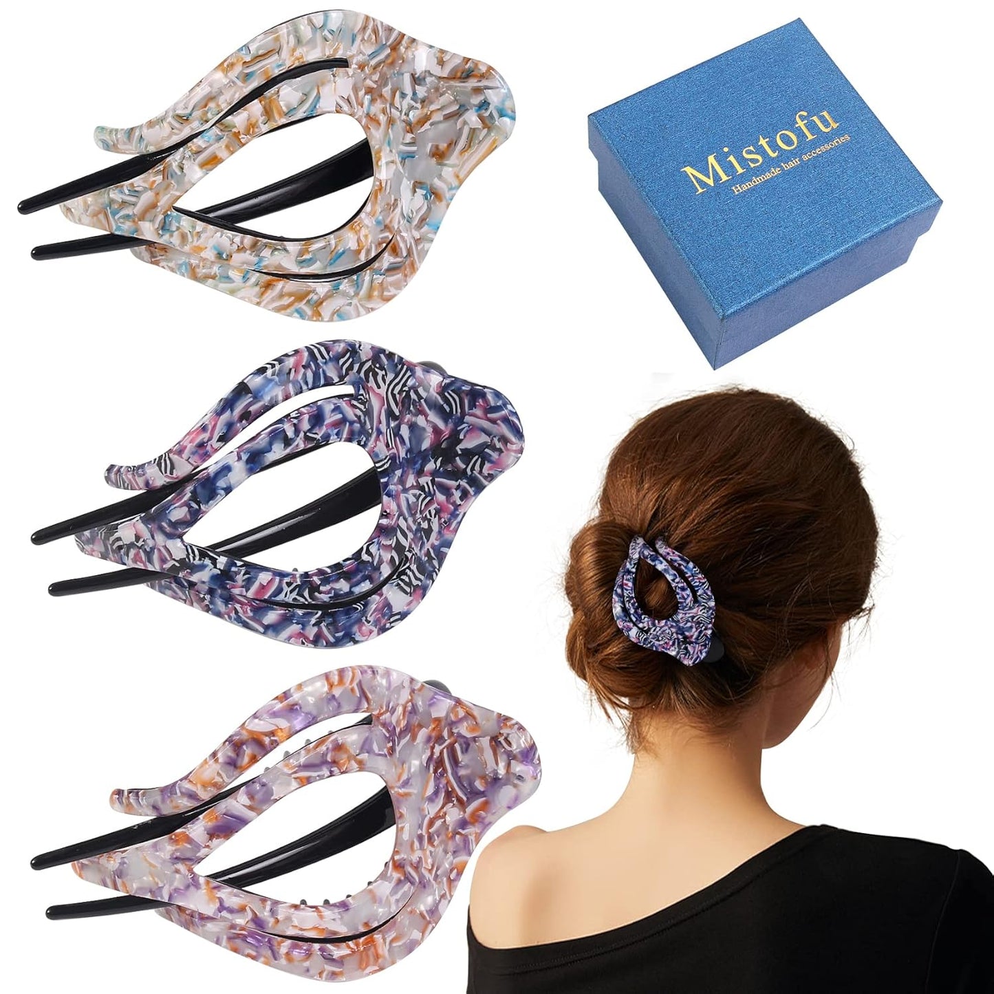 French Hair Clips - Curved Claw Clips for Women - Strong Hold No Slip Grip | Multicolor, 3 Count (3.95 x 2.36 Inch)