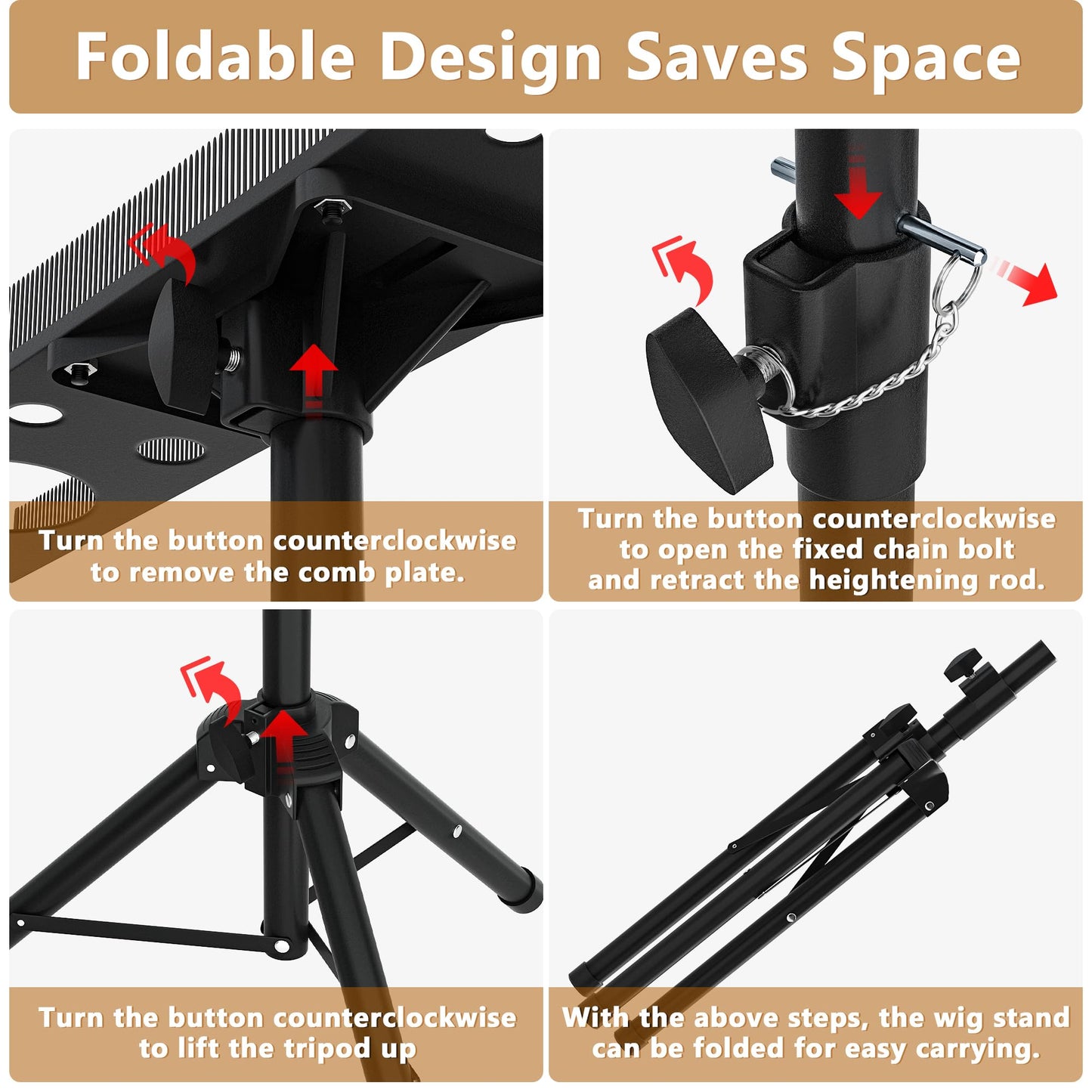 ikare Stainless Steel Braiding Rack - Height Adjustable Hair Extension Holder, Braiding Rack Stand Tripod, Foldable Hair Tray